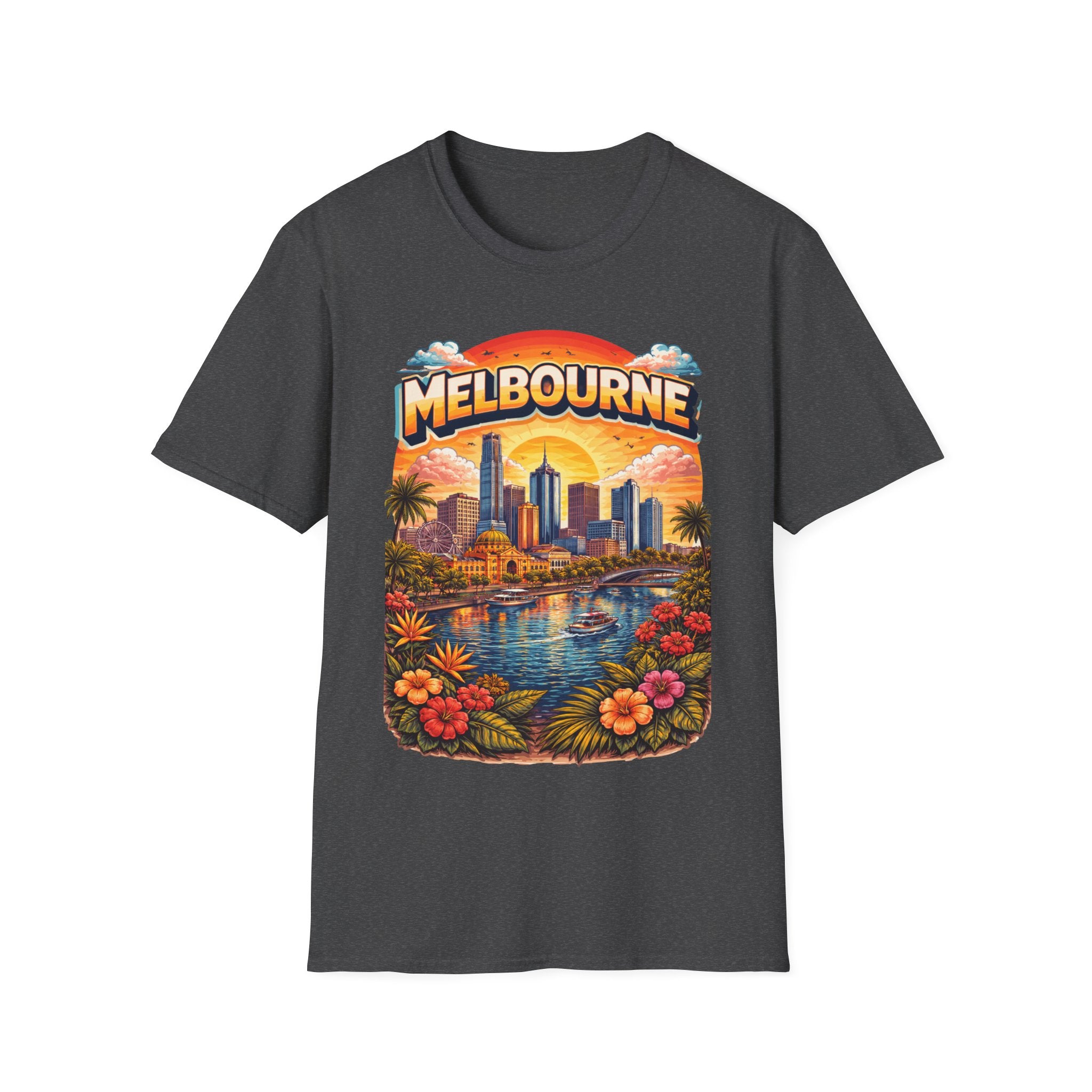 Melbourne Vintage Sunset T-Shirt — Retro Cityscape Tee