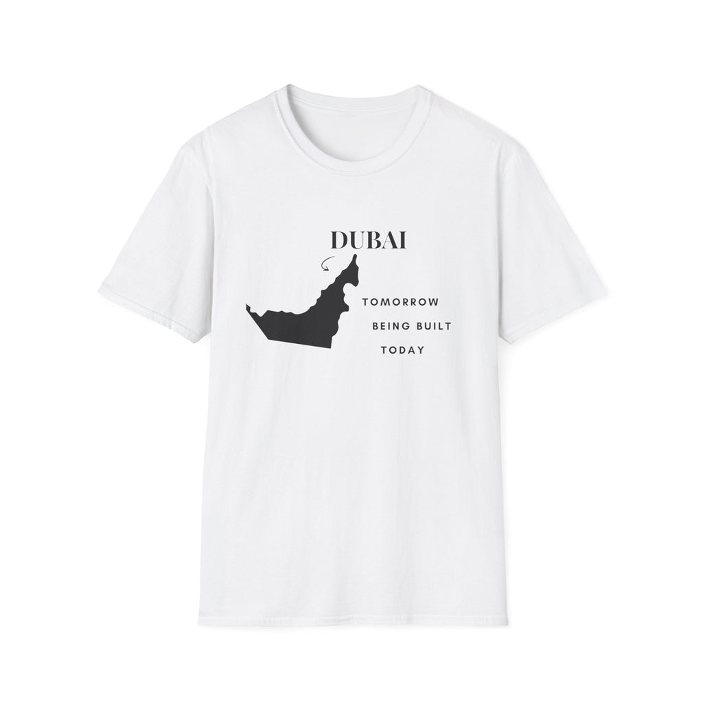 Dubai Map T-Shirt — “Tomorrow Being Built Today” Inspirational Travel Tee