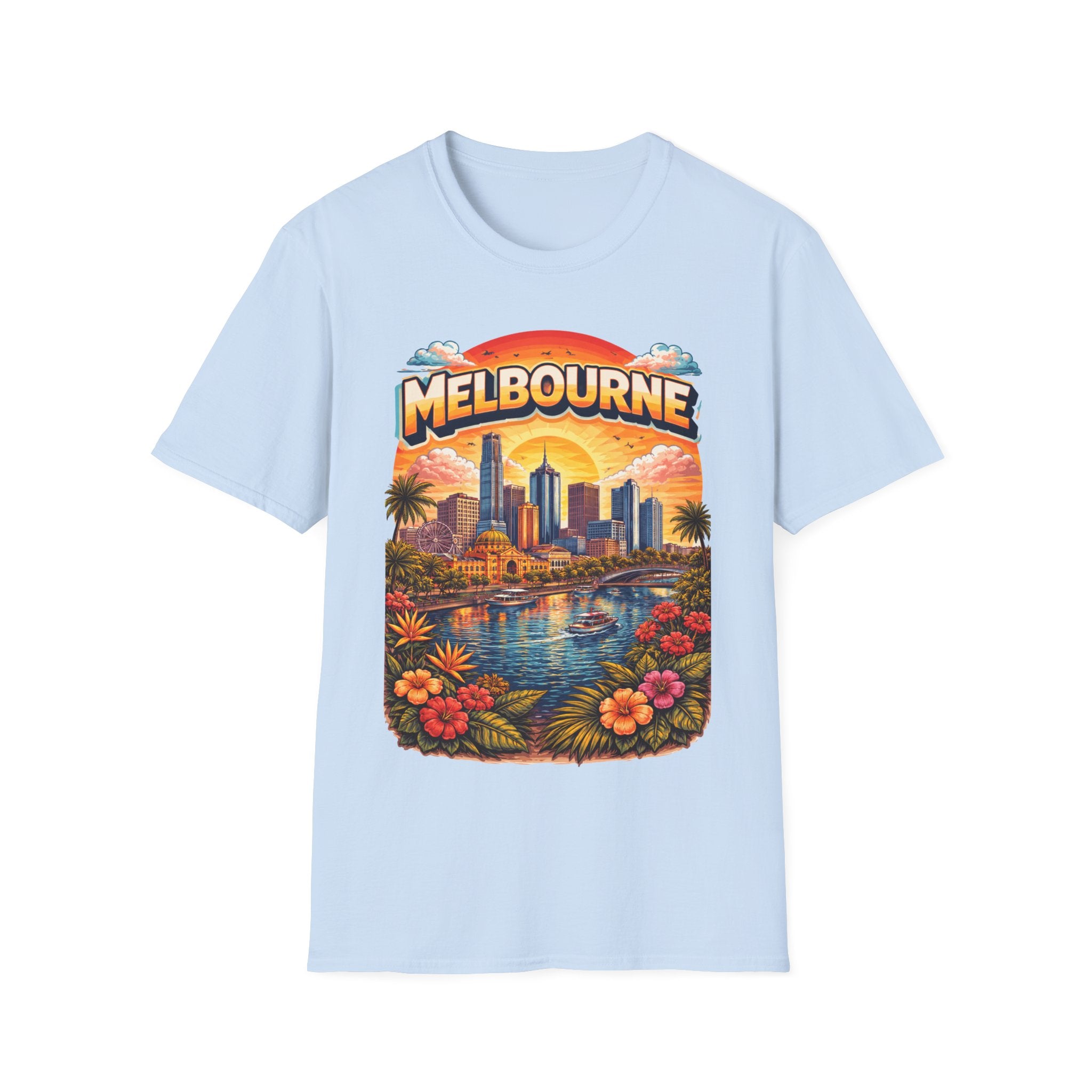 Melbourne Vintage Sunset T-Shirt — Retro Cityscape Tee