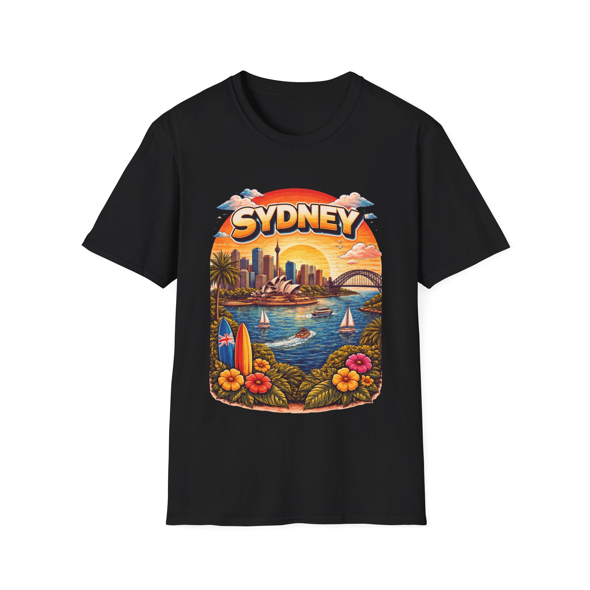 Sydney Sunset Graphic T-Shirt — Retro Beach Cityscape Tee