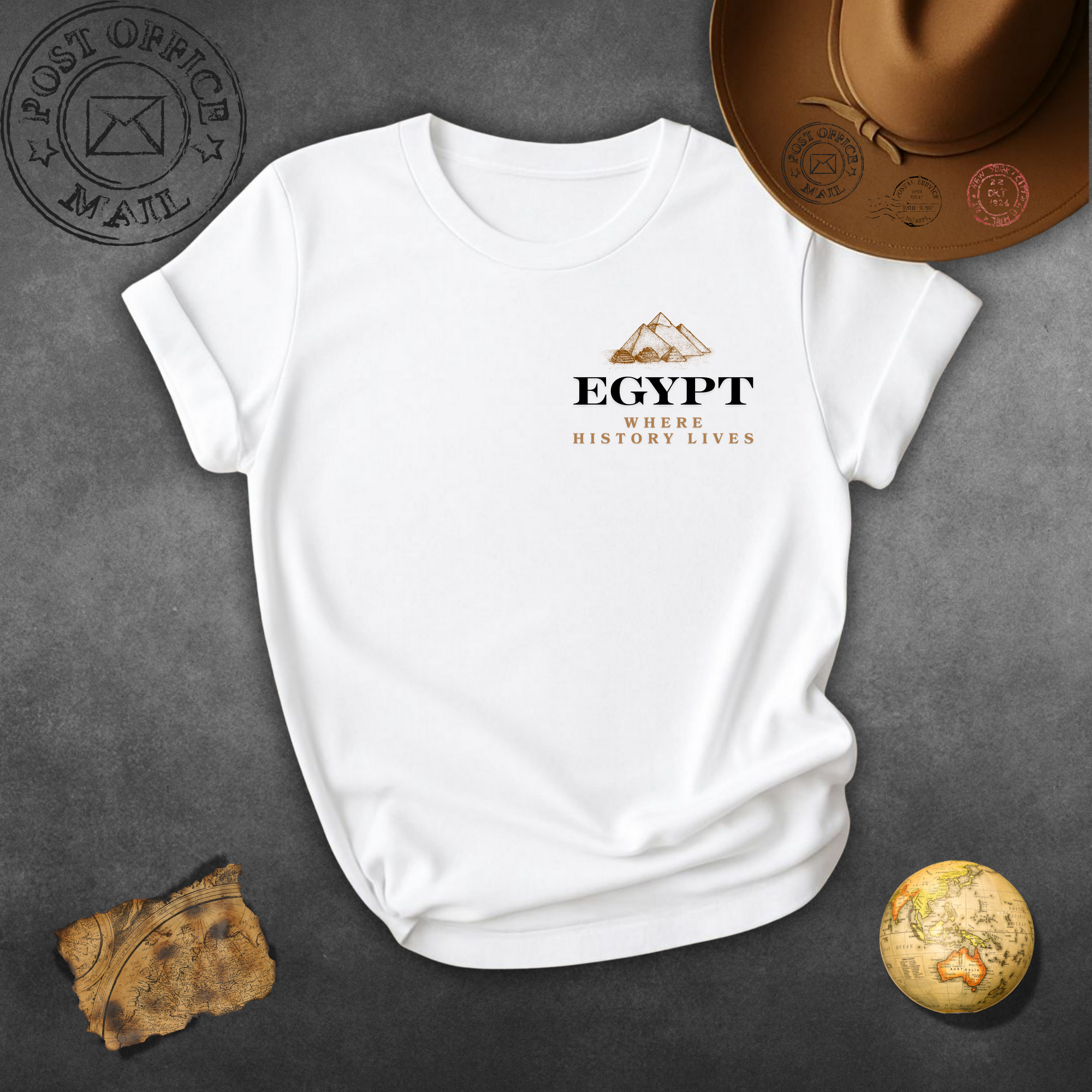 Egypt Minimalist Chest Pocket T-Shirt — Retro Pyramid Travel Tee