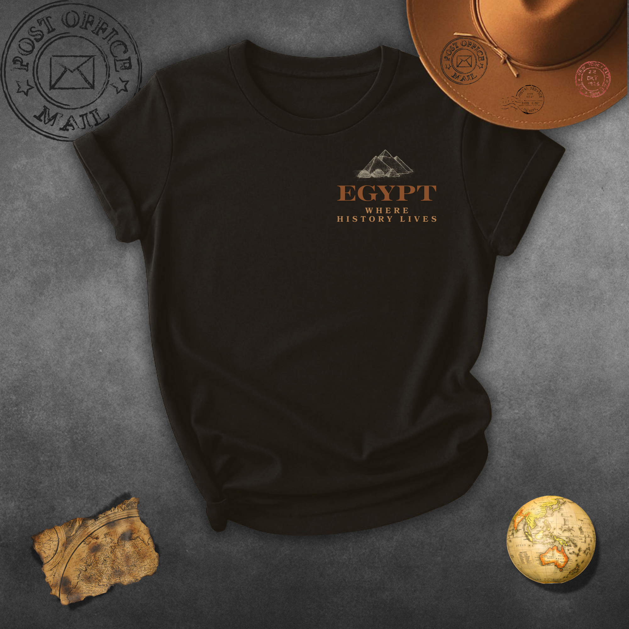 Egypt Pyramids Chest Pocket T-Shirt — Vintage 'Egypt Land of the Pharaohs' Travel Tee