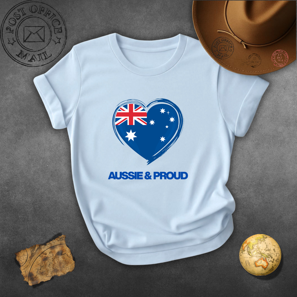 Aussie & Proud Heart T-Shirt — Australian Flag Love Tee for Australia Day