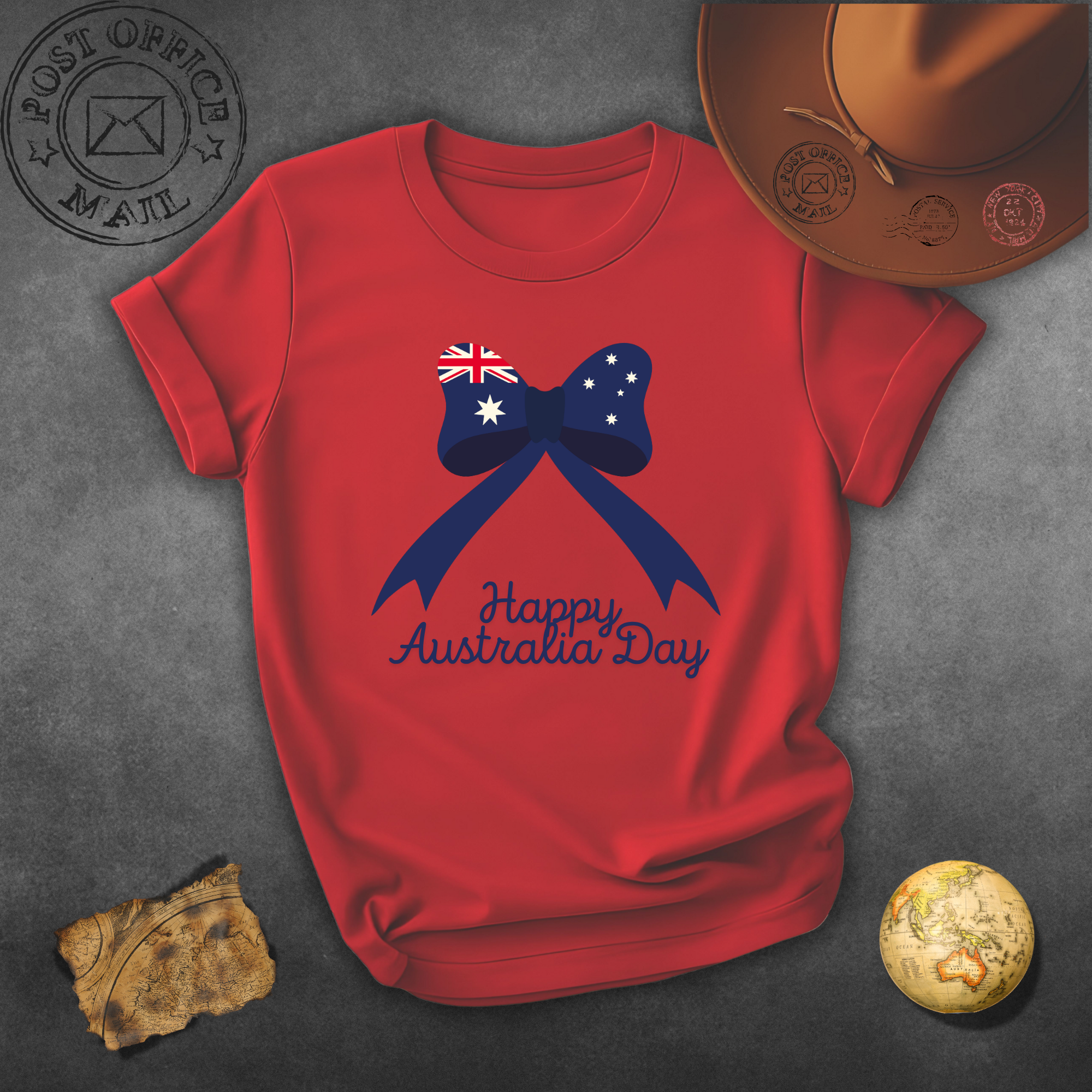 Australia Day Bow T-Shirt — "Happy Australia Day" Patriotic Tee