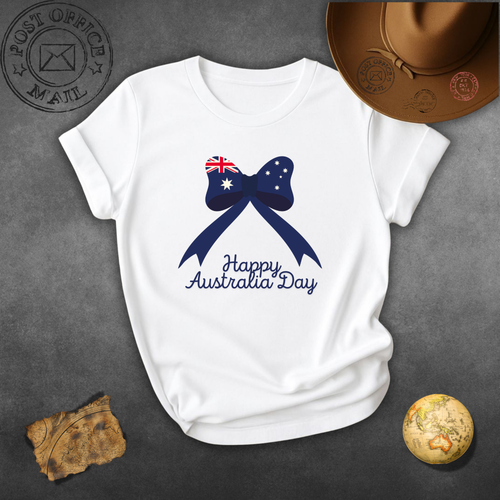 Australia Day Bow T-Shirt — "Happy Australia Day" Patriotic Tee