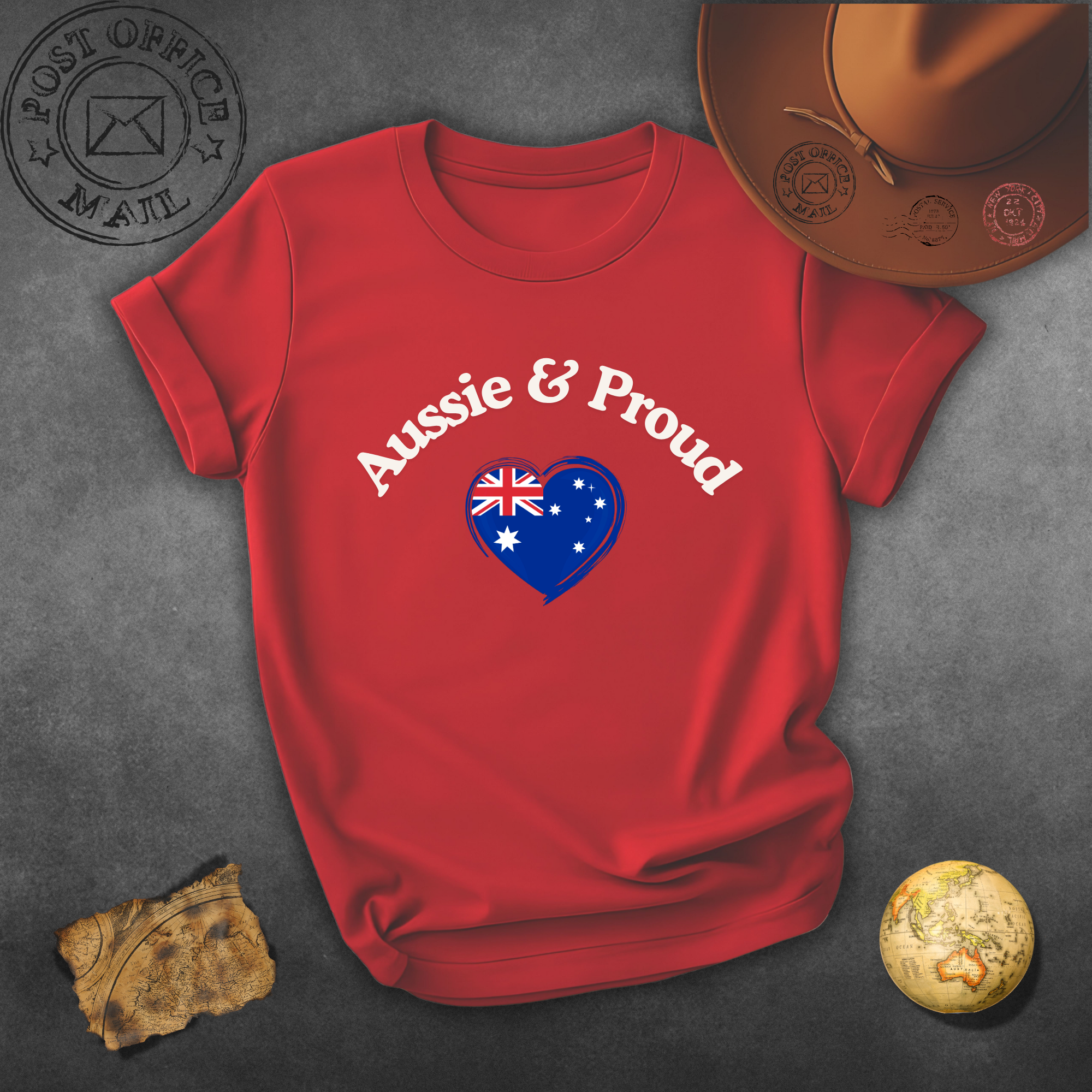 T-Shirt — "Aussie & Proud" Heart Flag Tee