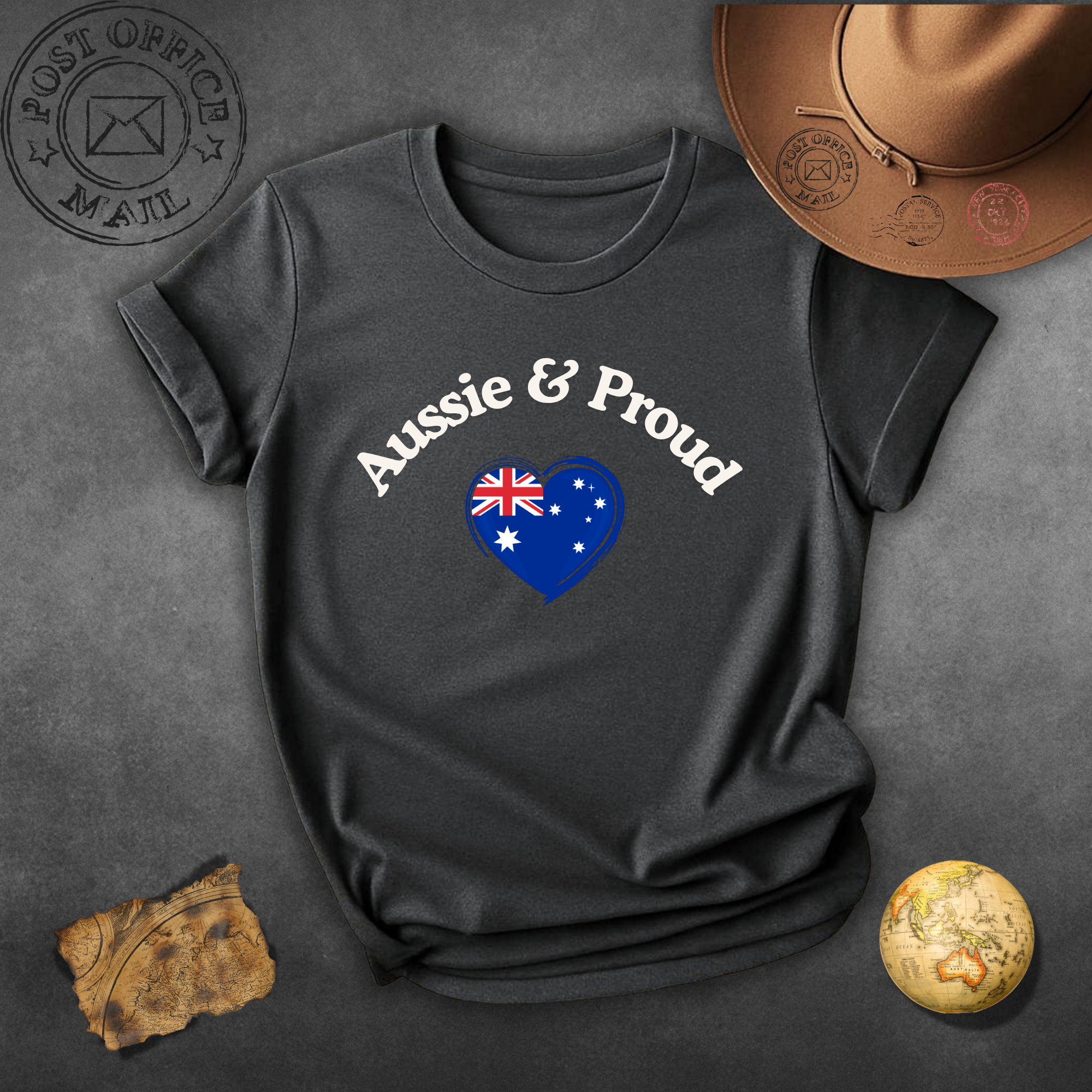 T-Shirt — "Aussie & Proud" Heart Flag Tee