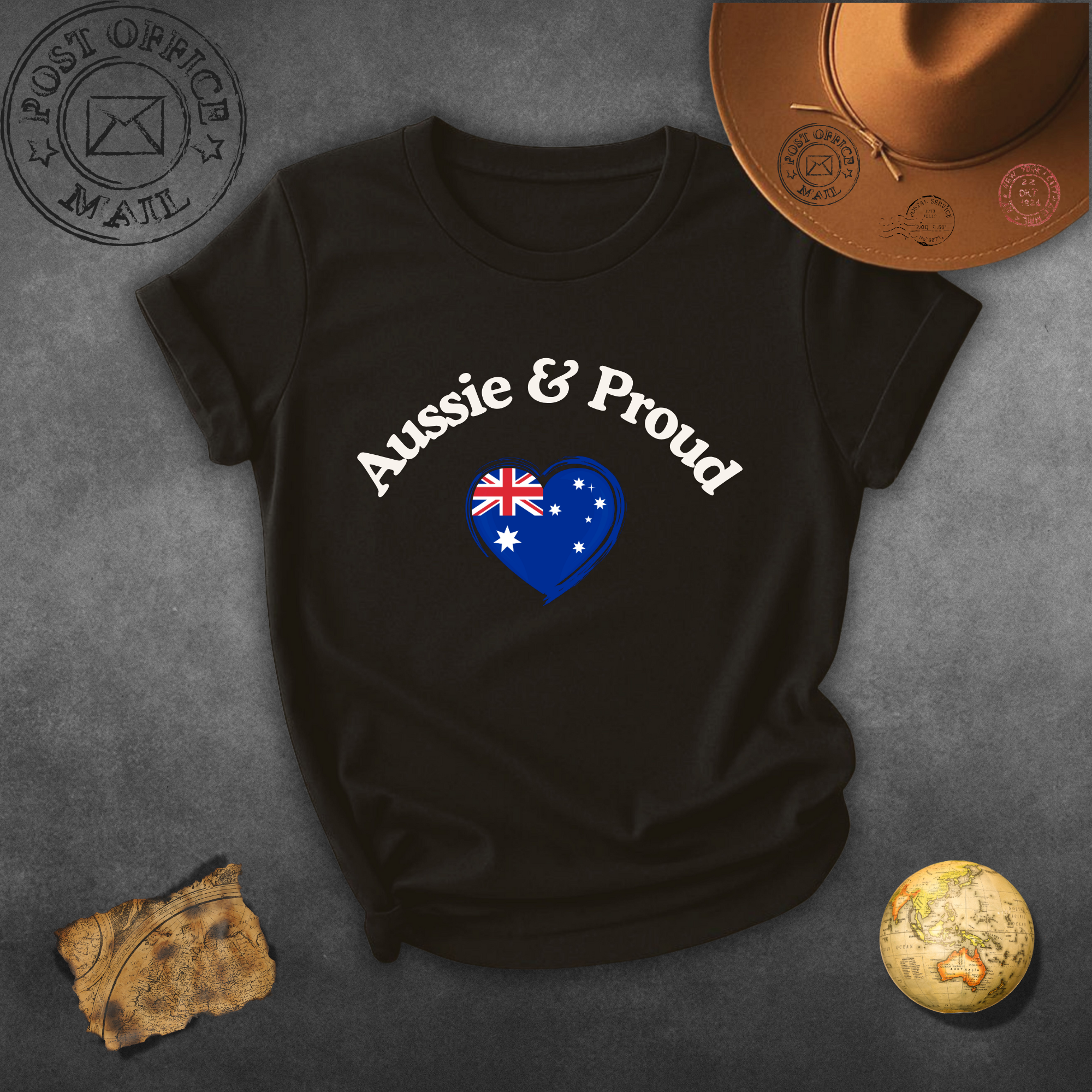 T-Shirt — "Aussie & Proud" Heart Flag Tee