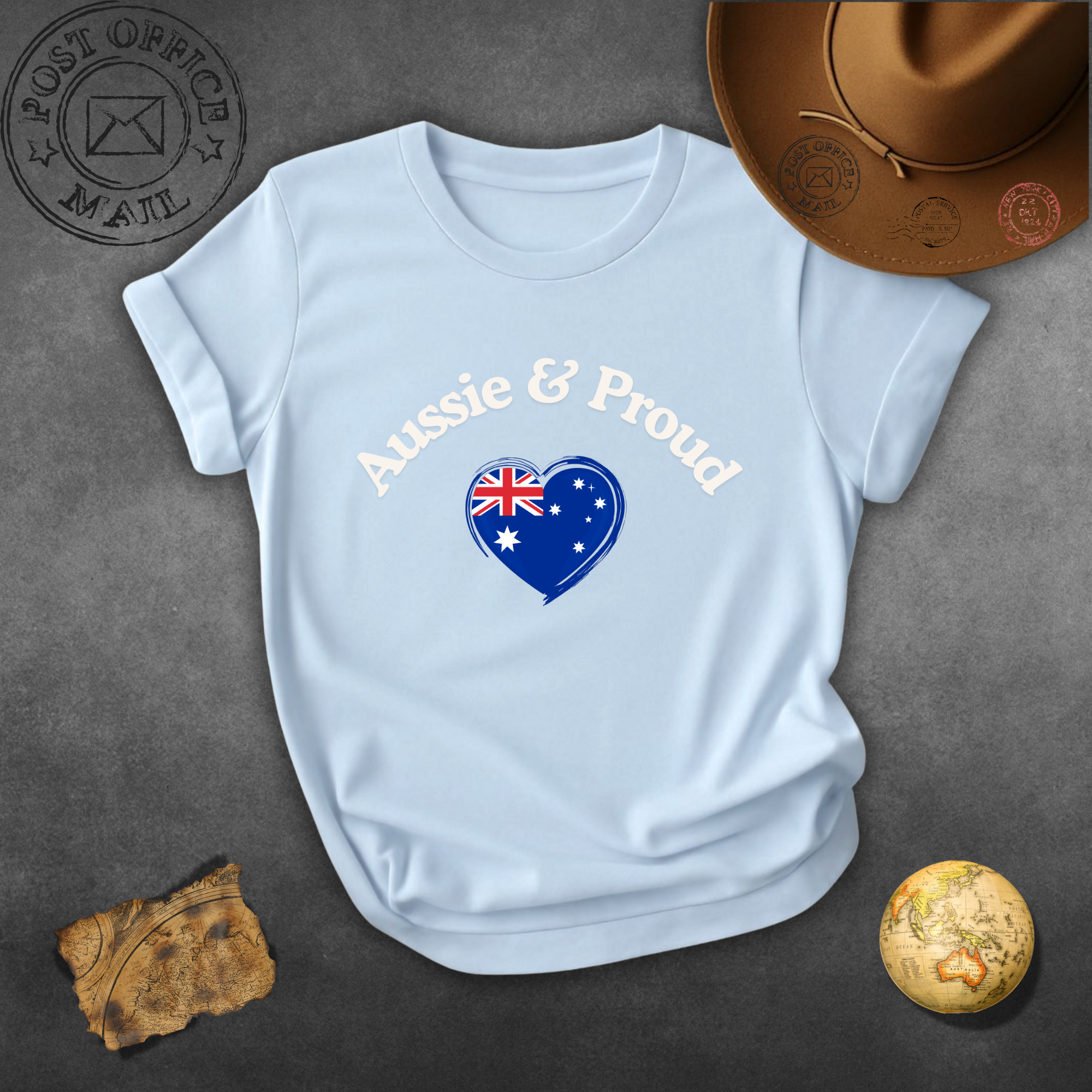 T-Shirt — "Aussie & Proud" Heart Flag Tee