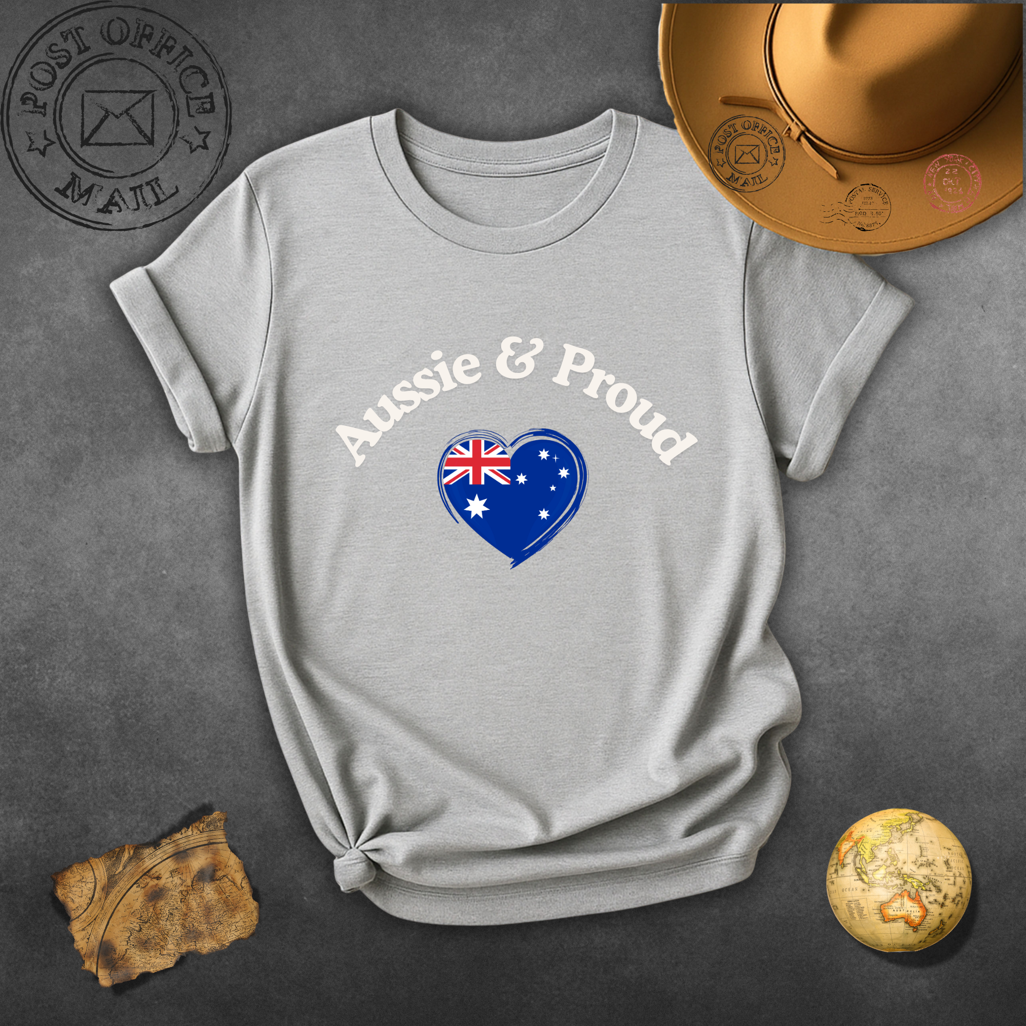 T-Shirt — "Aussie & Proud" Heart Flag Tee