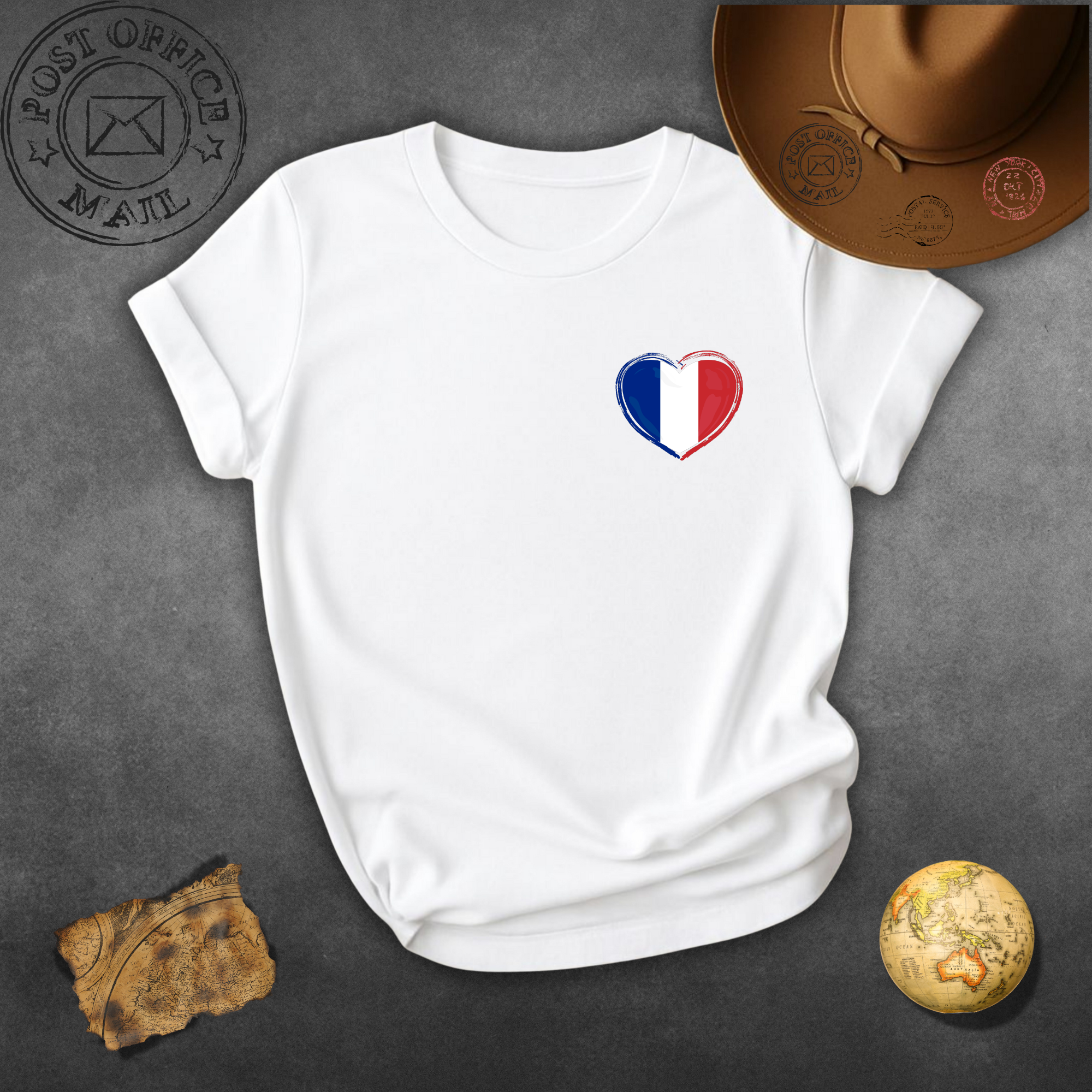 France Flag Heart Chest Pocket T-Shirt