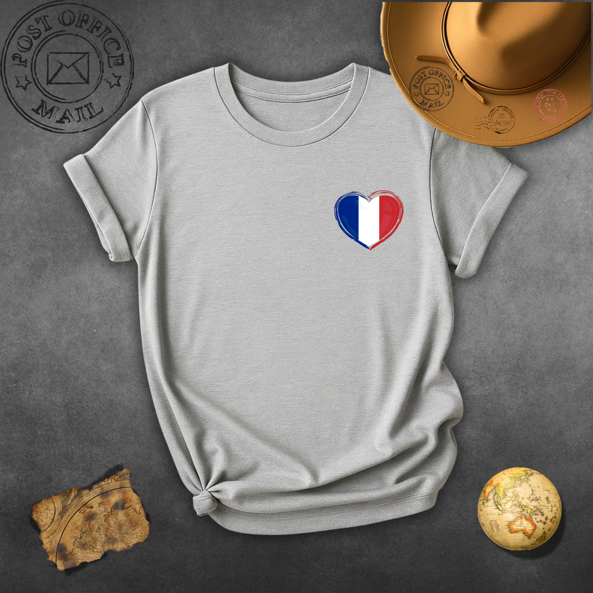 France Flag Heart Chest Pocket T-Shirt