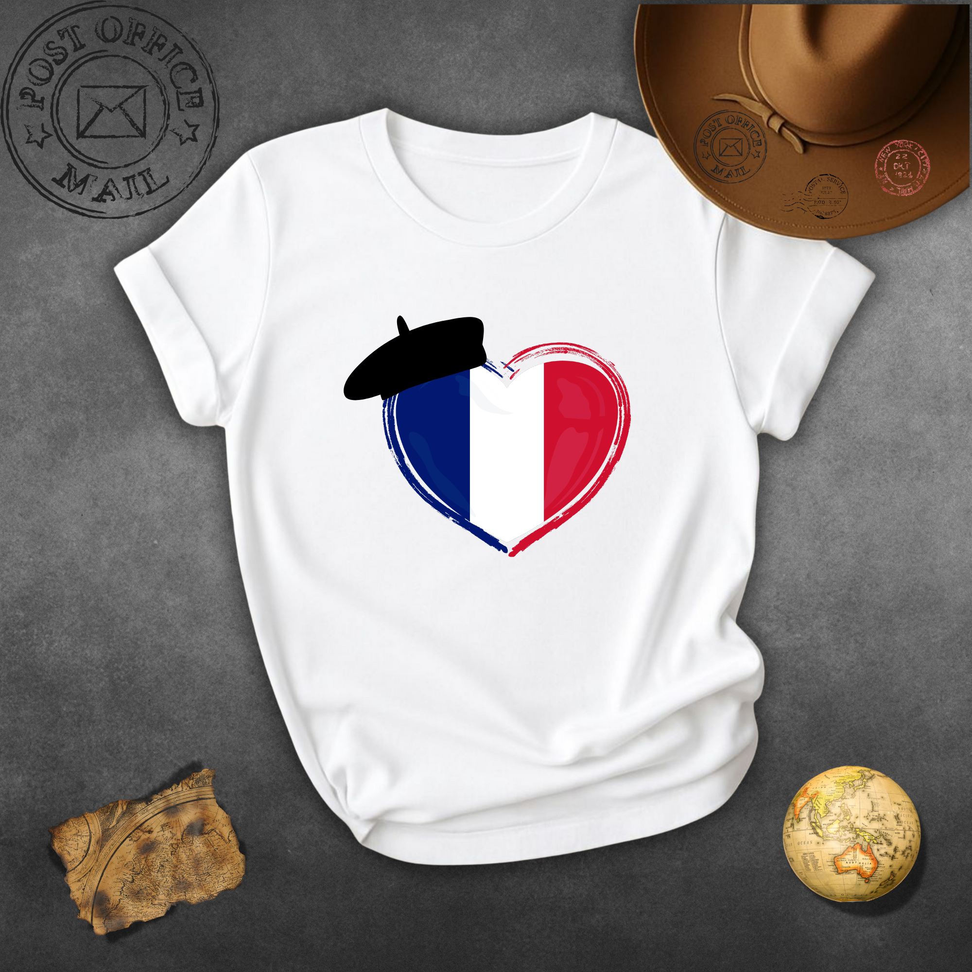 French Flag Heart T-Shirt — Parisian Beret Love Tee