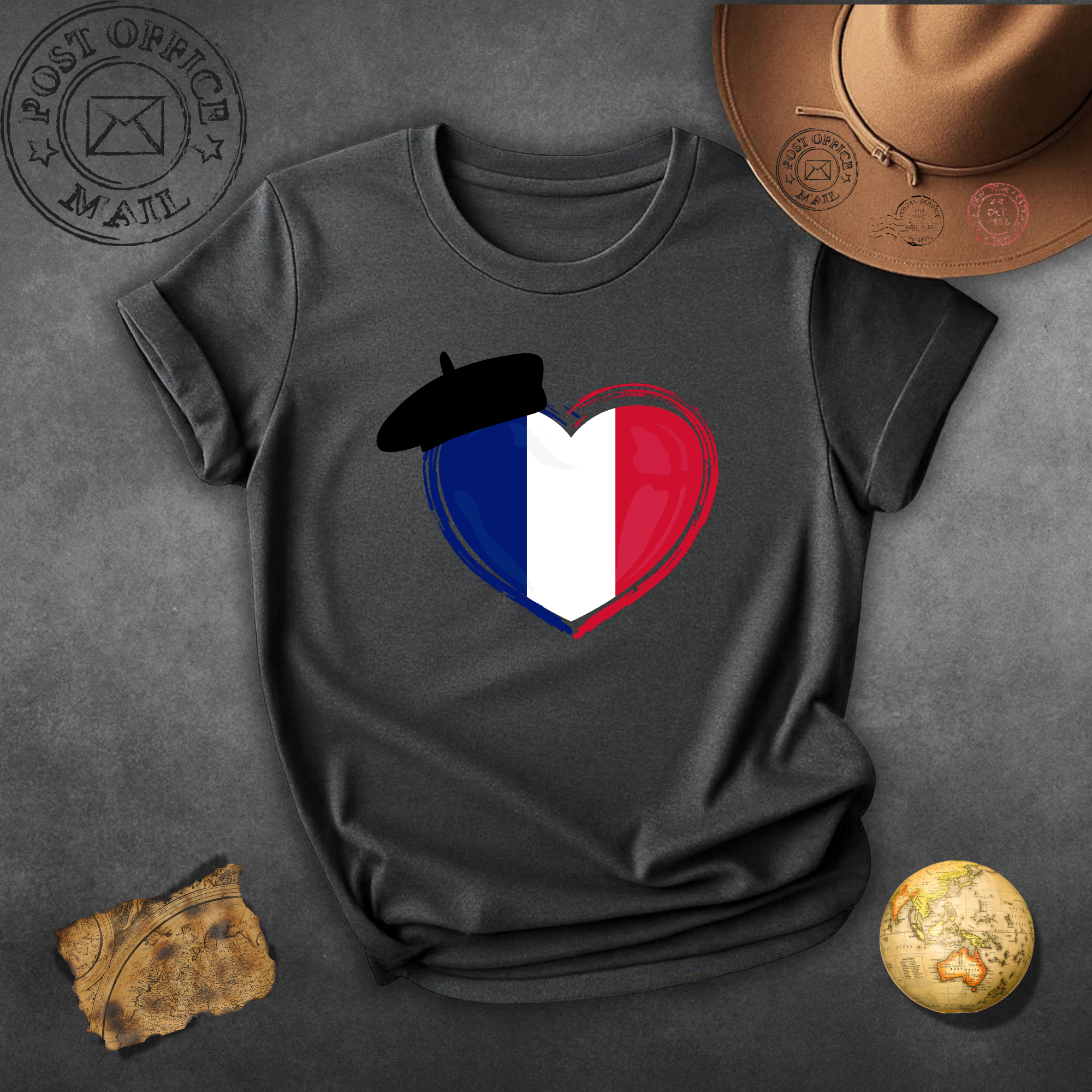 French Flag Heart T-Shirt — Parisian Beret Love Tee