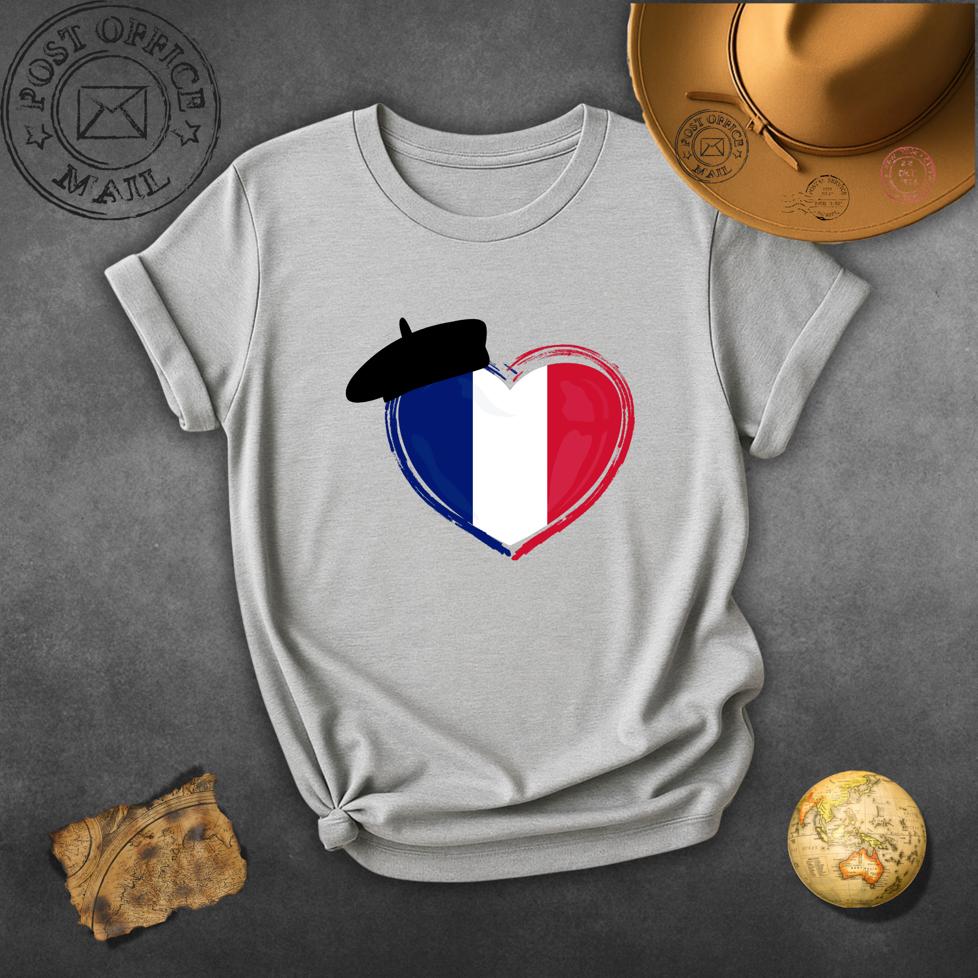 French Flag Heart T-Shirt — Parisian Beret Love Tee