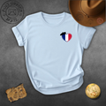 France Heart Flag Chest Pocket T-Shirt — French Pride Tee with Beret Accent