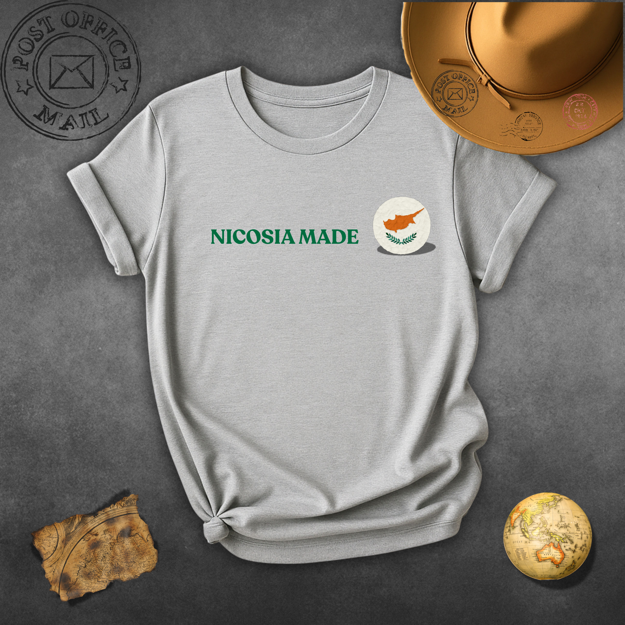 Nicosia Made Chest Graphic T-Shirt — Cyprus Map & Coffee Cup Tee