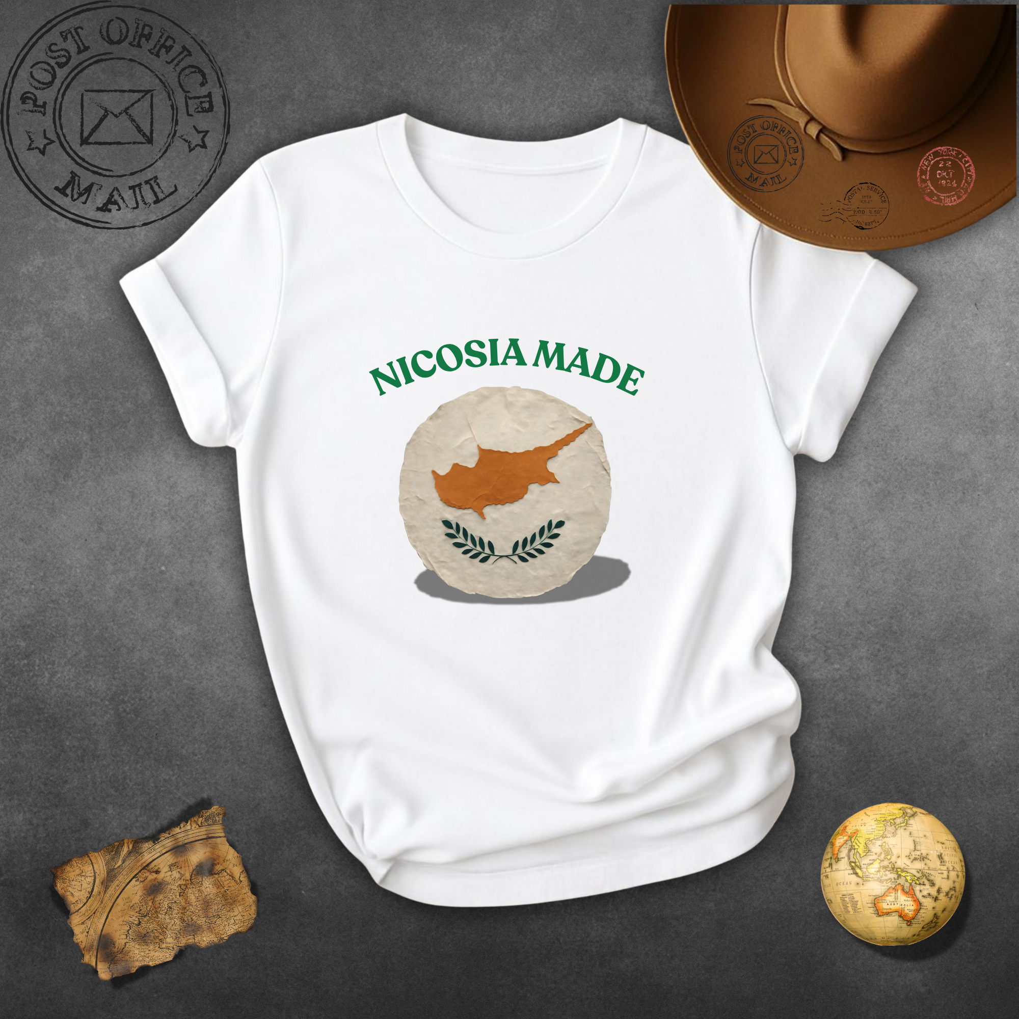 Nicosia Made T-Shirt — Cyprus Map Vintage Globe Tee