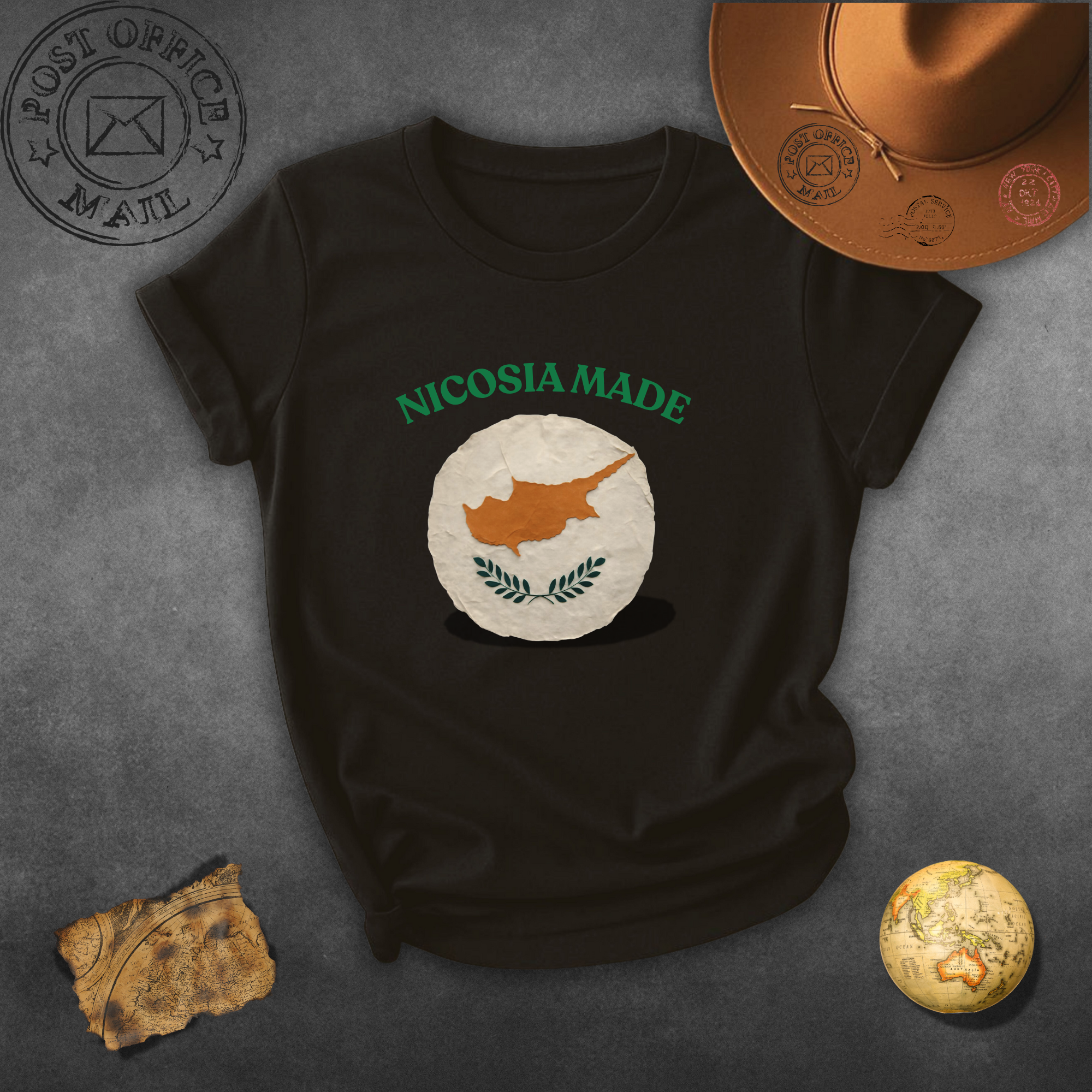 Nicosia Made T-Shirt — Cyprus Map Vintage Globe Tee