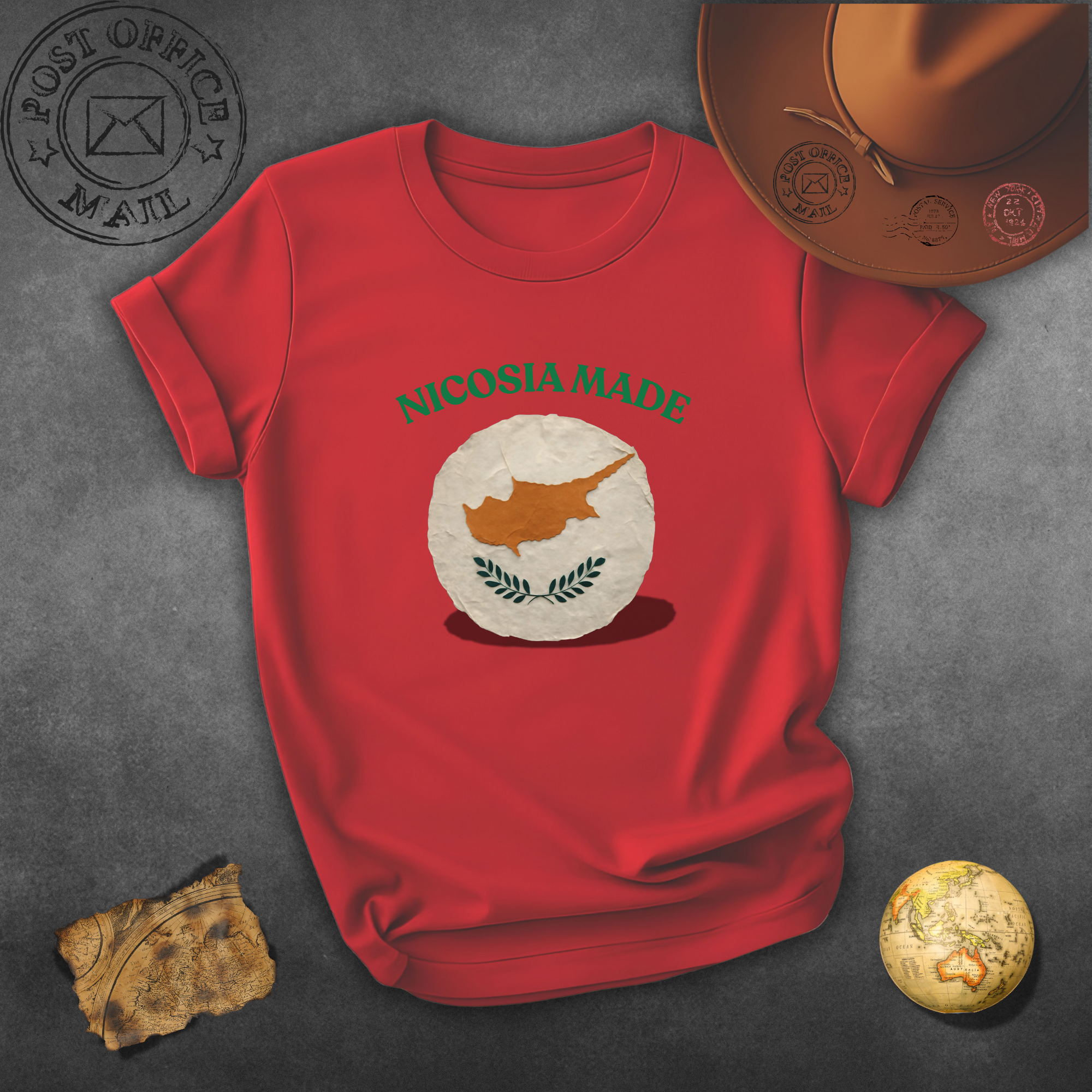 Nicosia Made T-Shirt — Cyprus Map Vintage Globe Tee