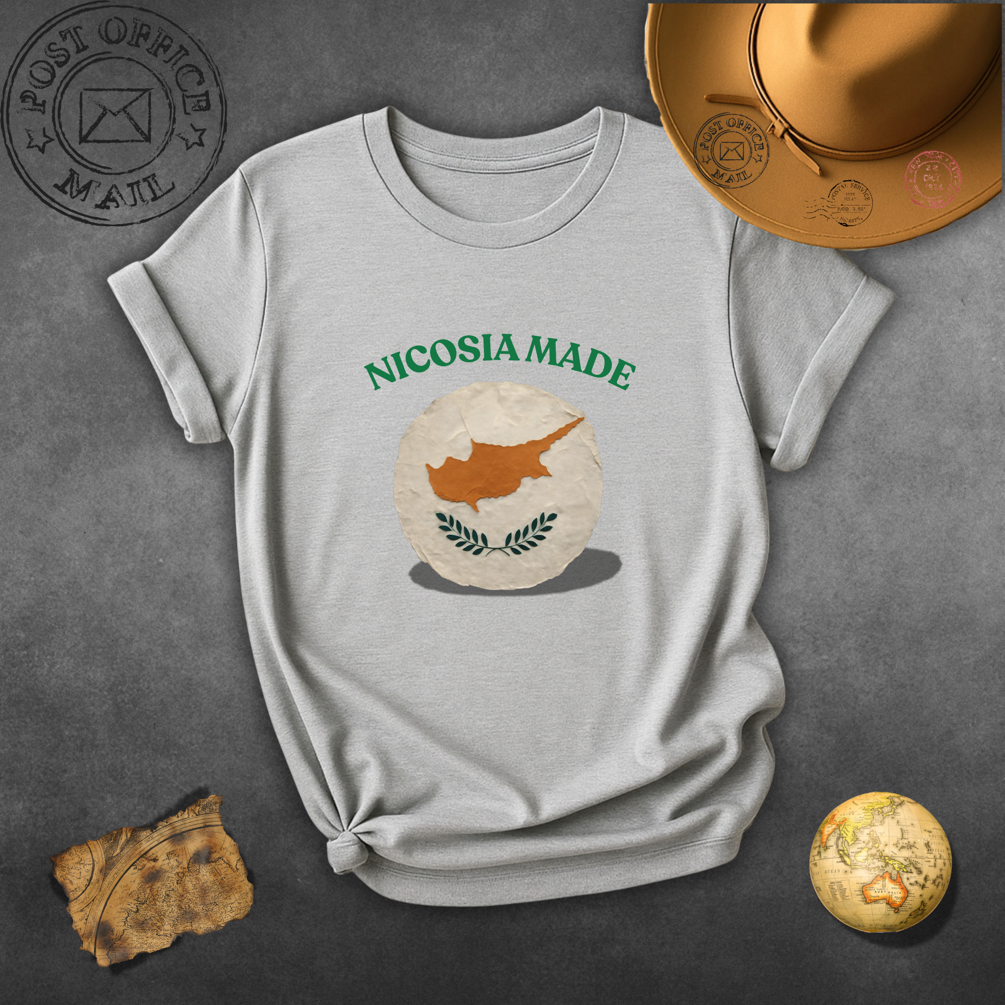 Nicosia Made T-Shirt — Cyprus Map Vintage Globe Tee