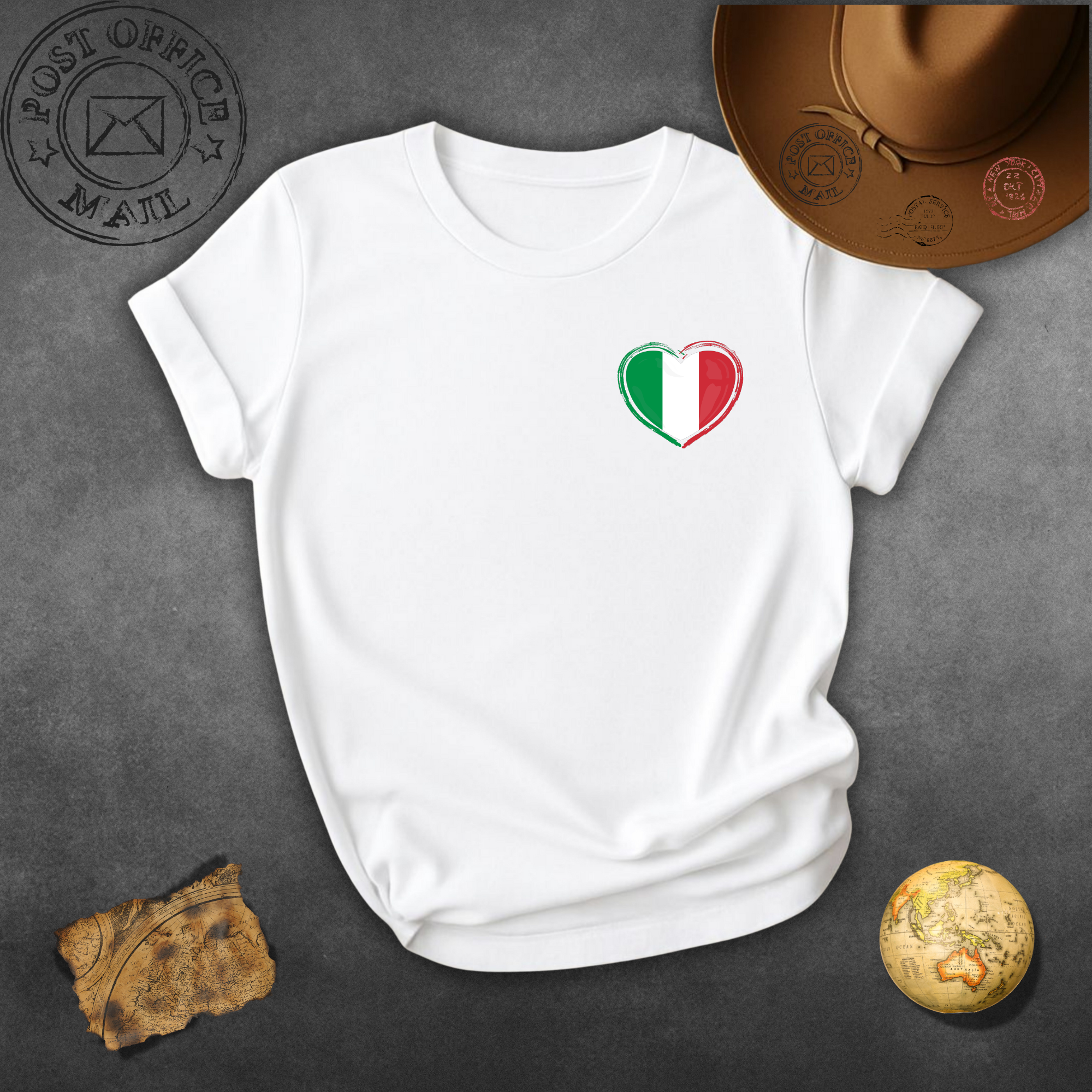 Italy Heart Chest Pocket T-Shirt — Small Italian Flag Heart Patch Tee