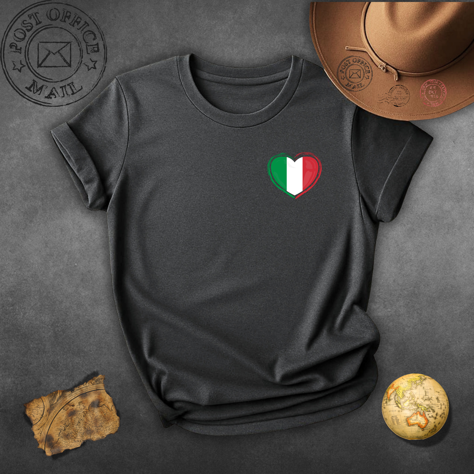 Italy Heart Chest Pocket T-Shirt — Small Italian Flag Heart Patch Tee