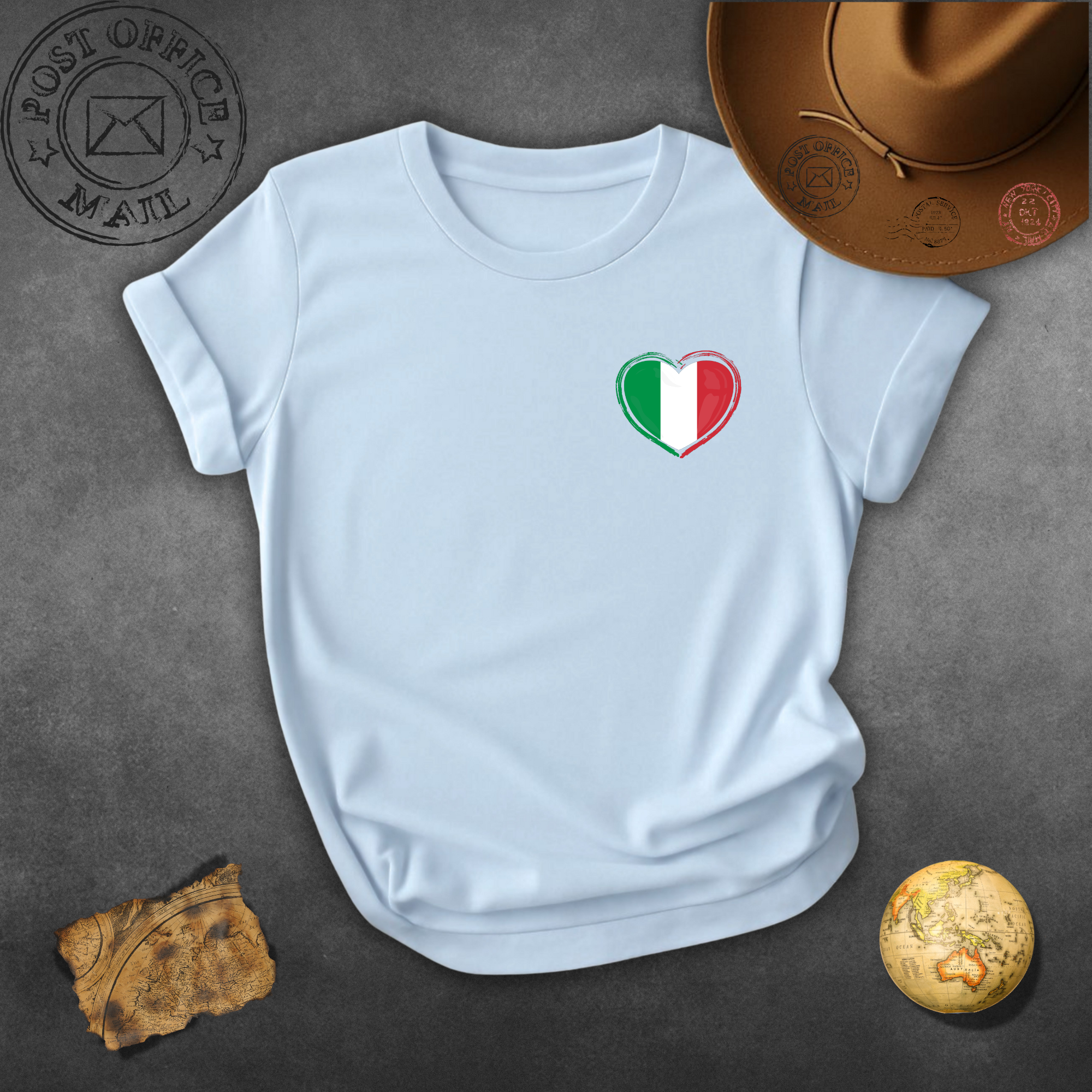Italy Heart Chest Pocket T-Shirt — Small Italian Flag Heart Patch Tee