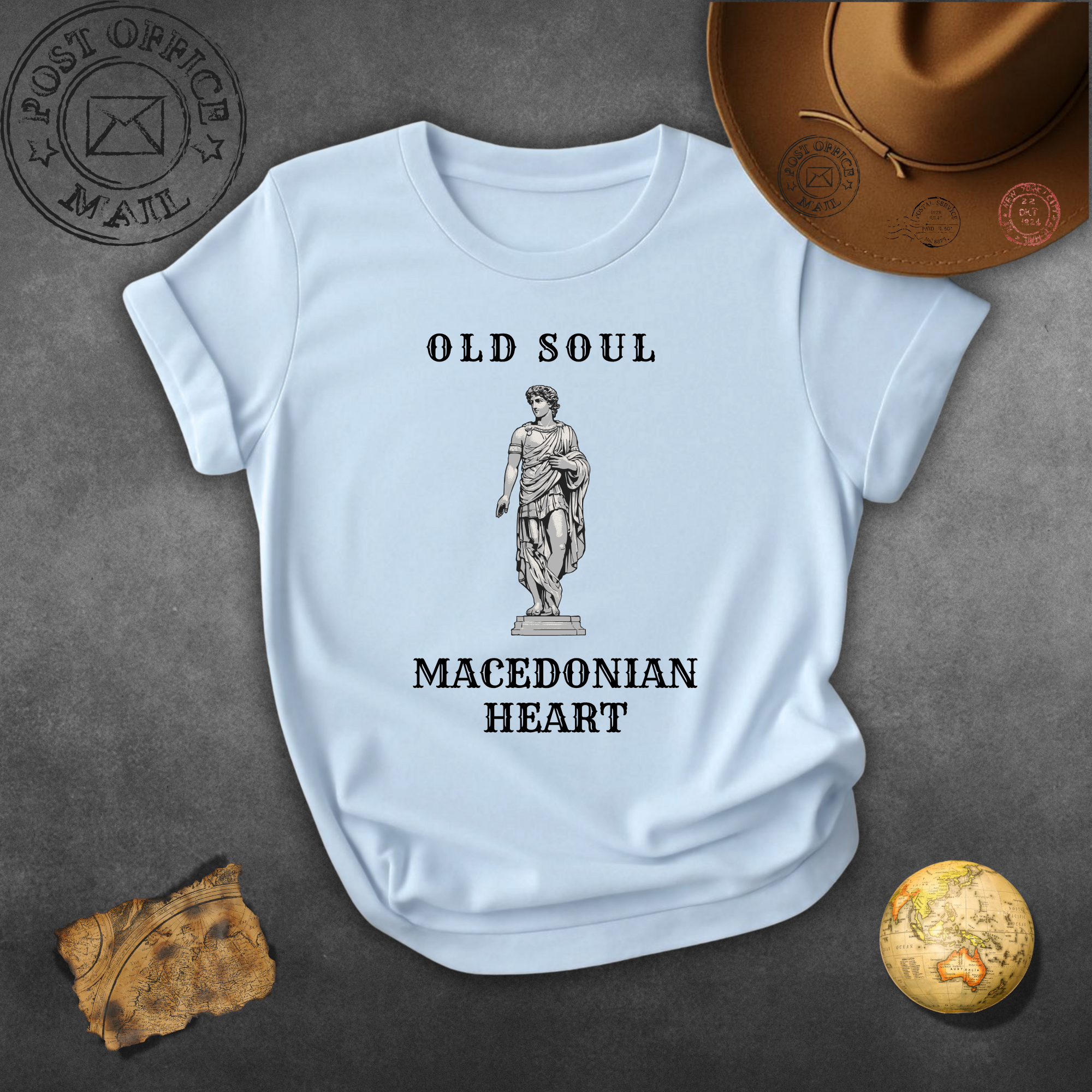 Macedonian Heart 'Old Soul' Black T-Shirt — Vintage Statue Graphic Tee