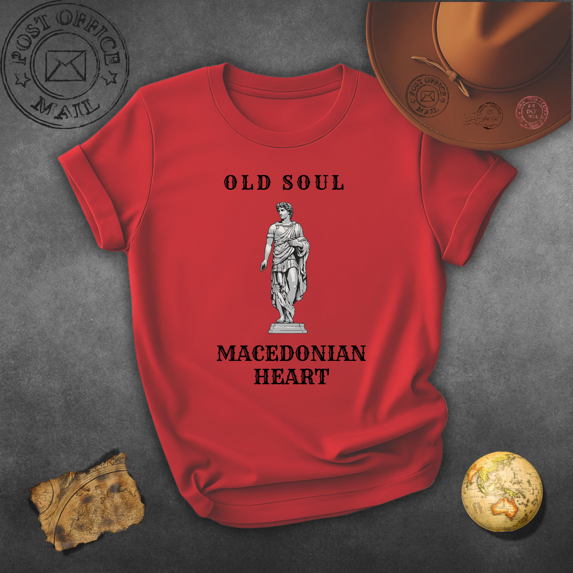 Macedonian Heart 'Old Soul' Black T-Shirt — Vintage Statue Graphic Tee