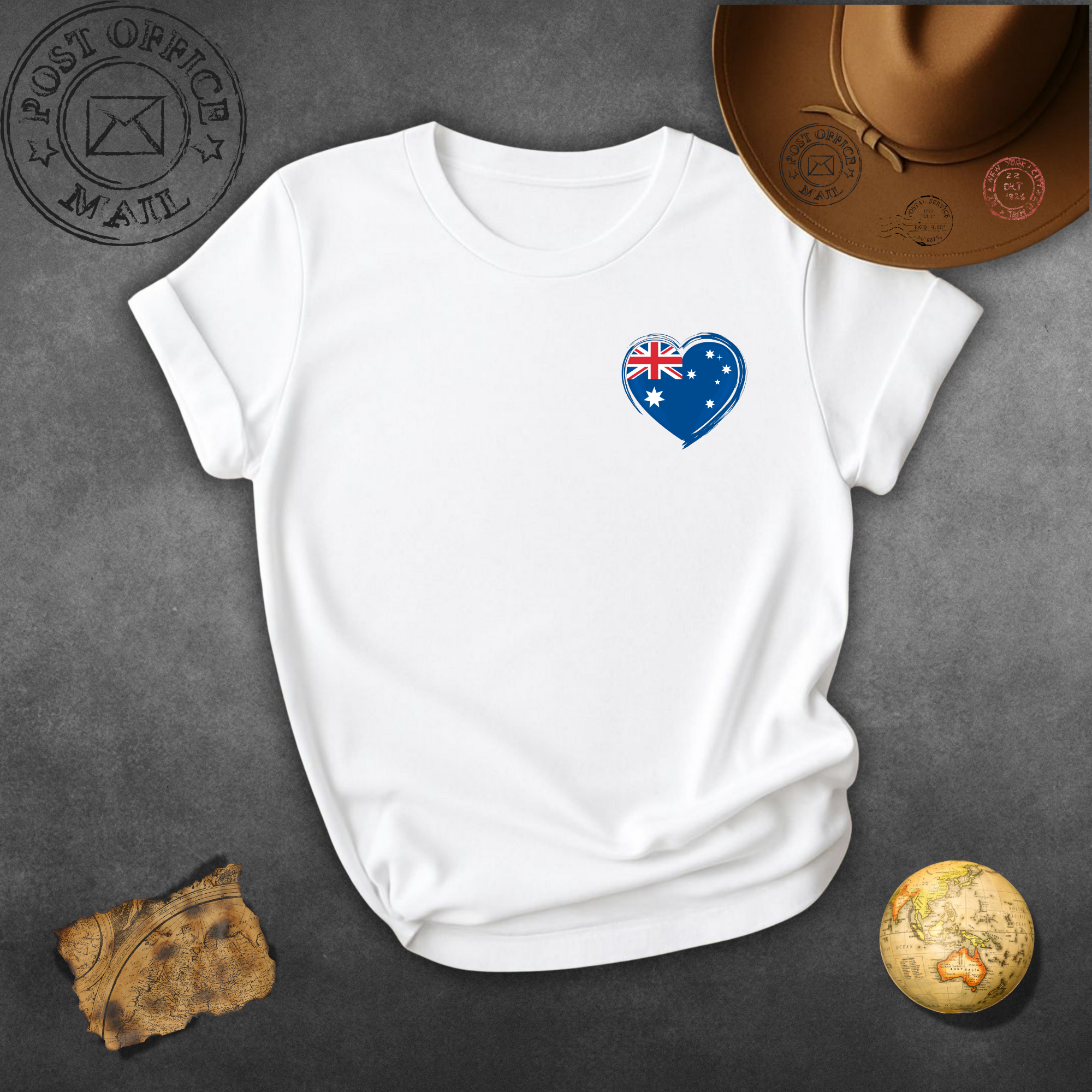 Australia Heart Flag T-Shirt — Small Chest Aussie Flag Heart Tee