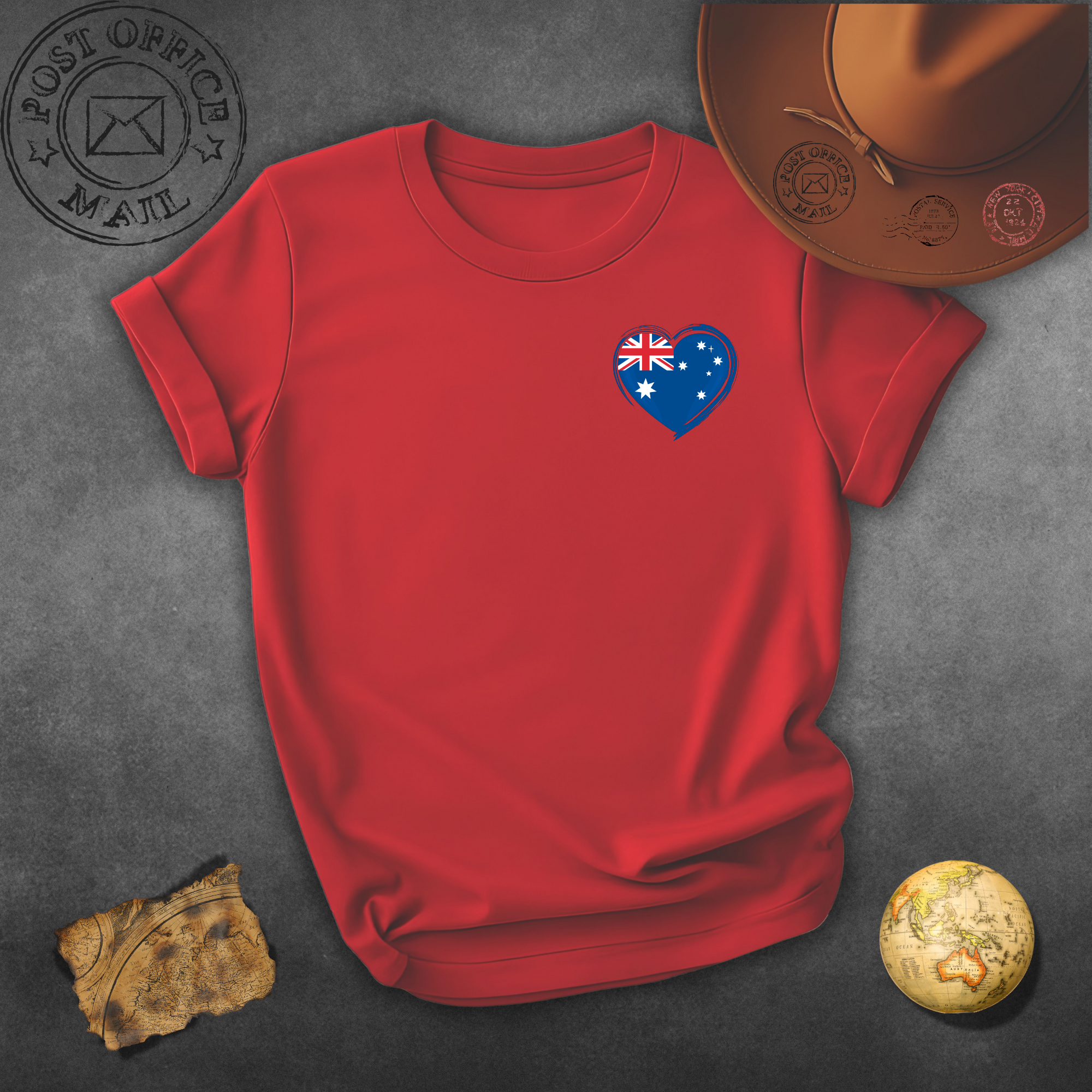Australia Heart Flag T-Shirt — Small Chest Aussie Flag Heart Tee