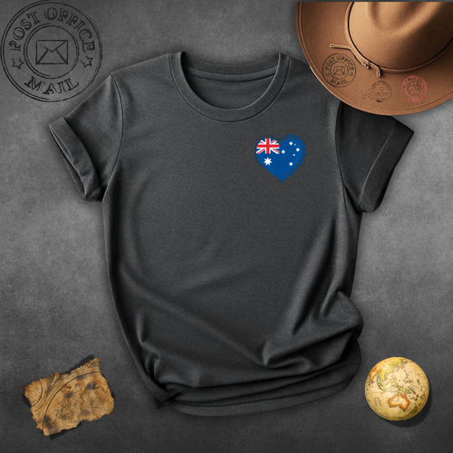 Australia Heart Flag T-Shirt — Small Chest Aussie Flag Heart Tee