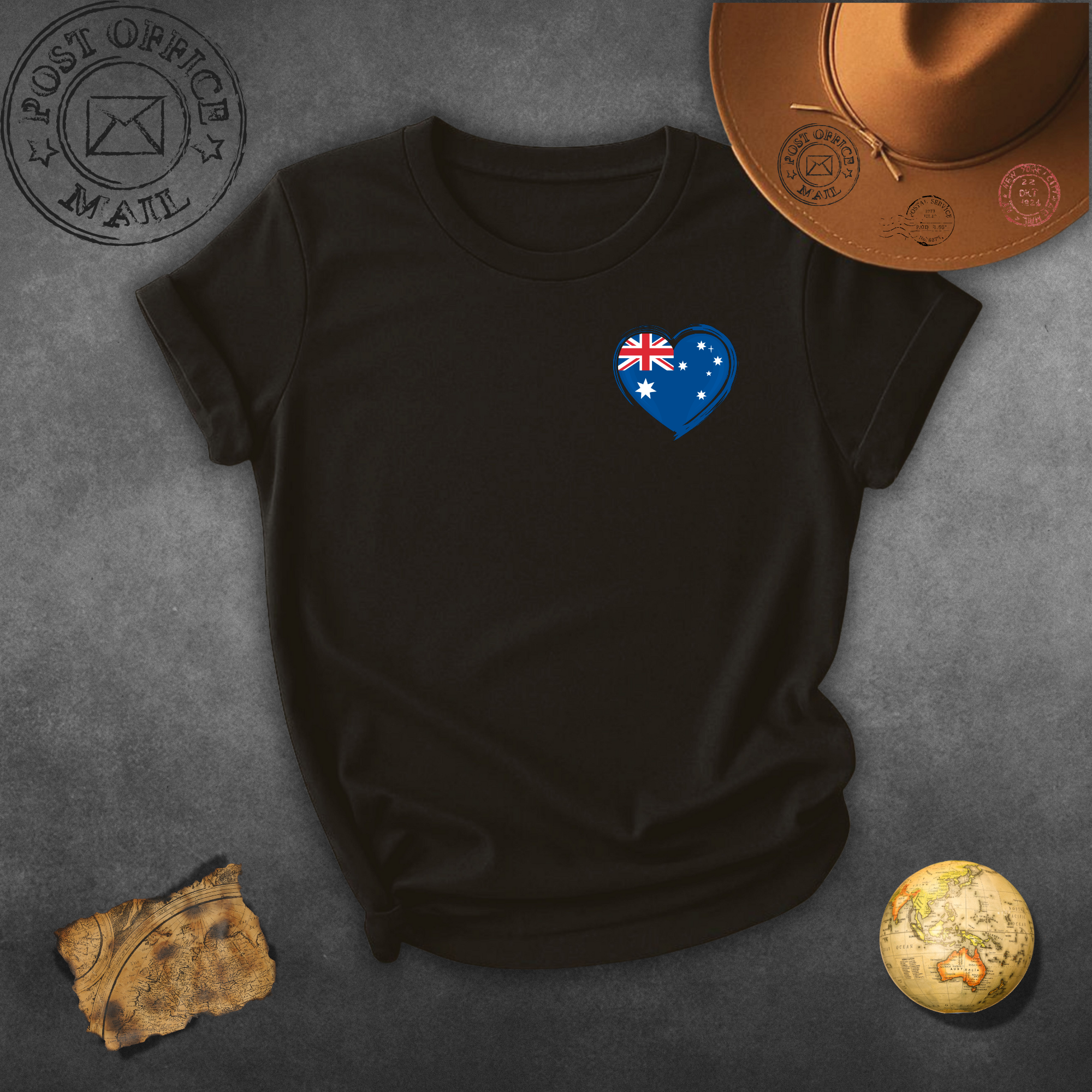 Australia Heart Flag T-Shirt — Small Chest Aussie Flag Heart Tee