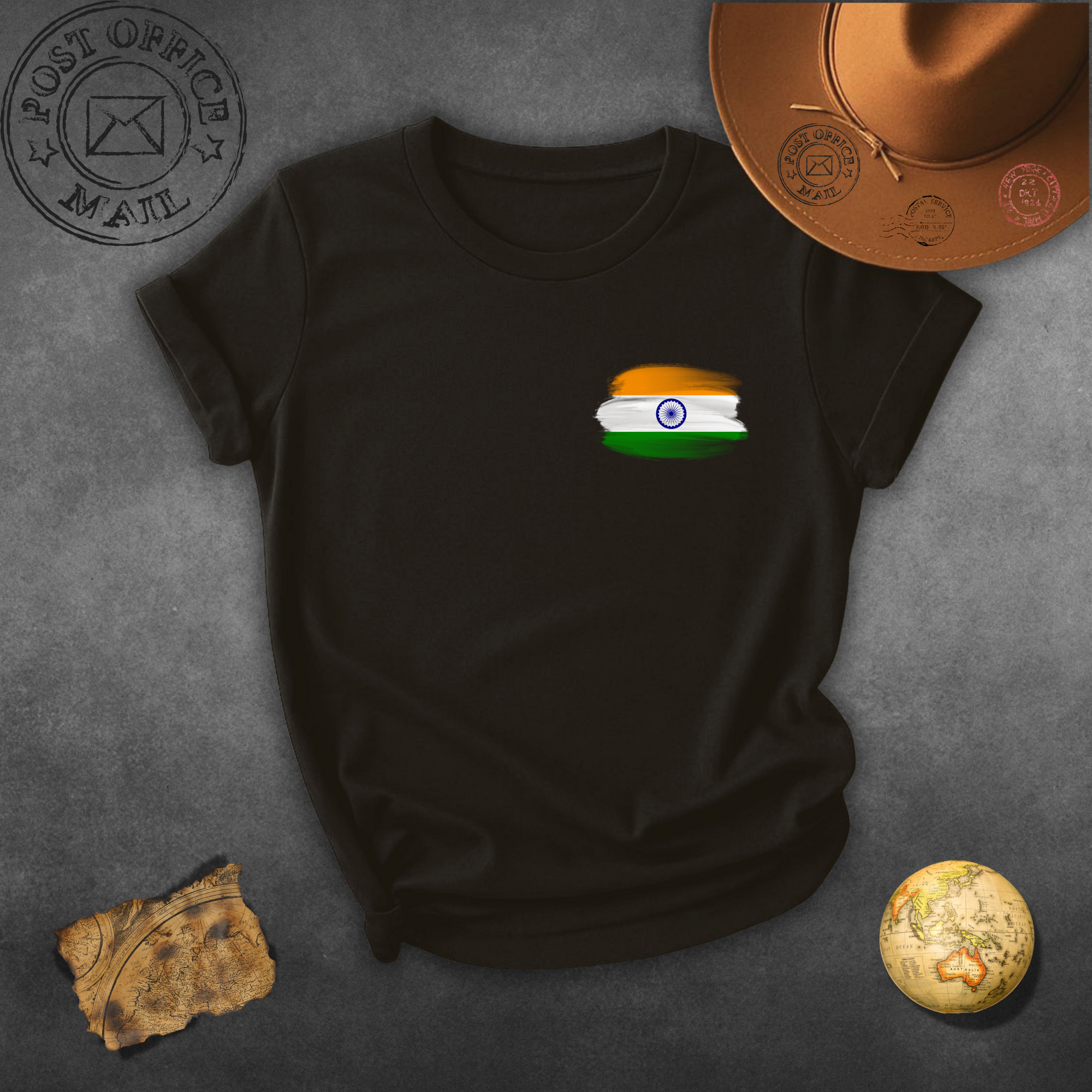 India Flag Minimalist T-Shirt — Tricolor Ashoka Chakra Chest Design