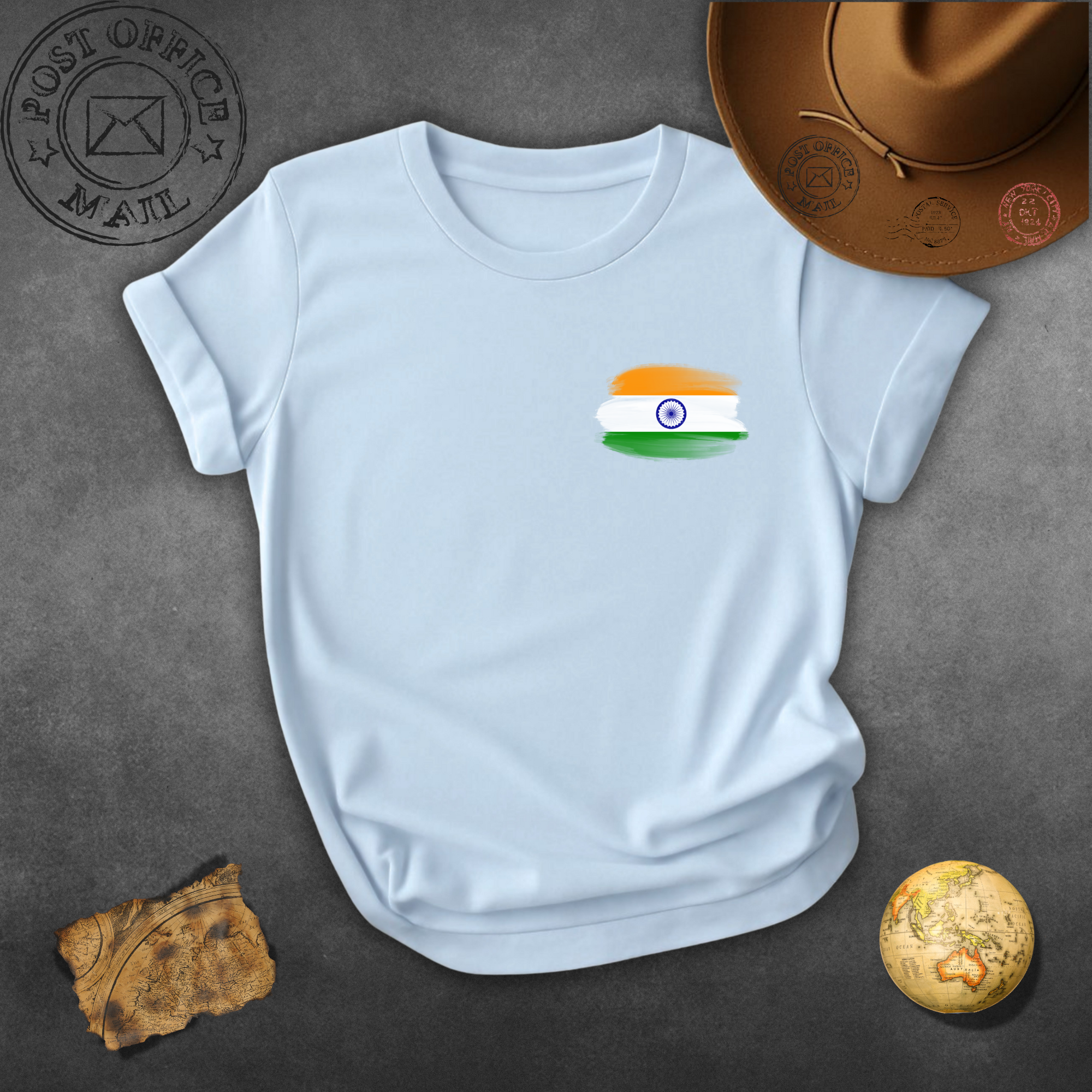 India Flag Minimalist T-Shirt — Tricolor Ashoka Chakra Chest Design