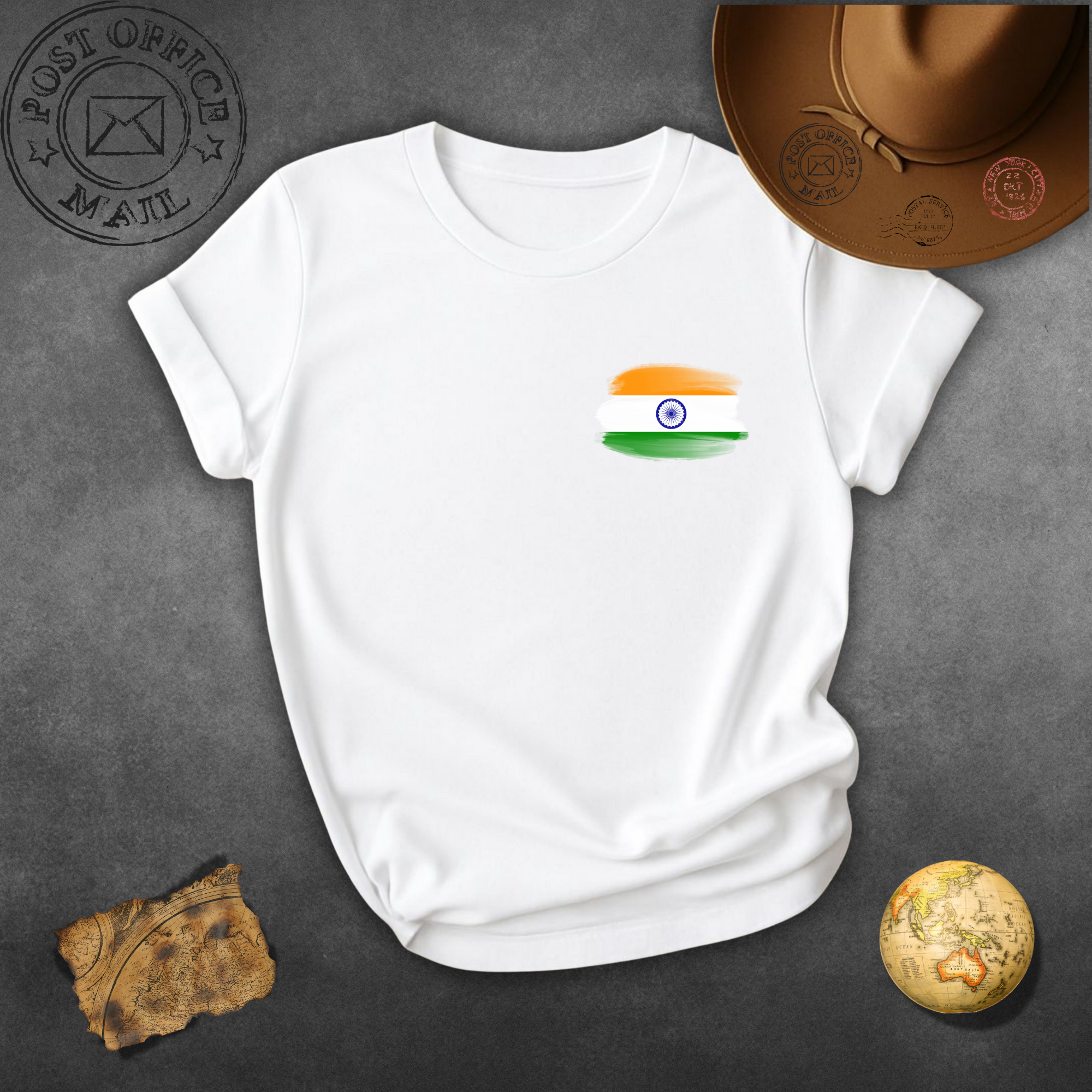 India Flag Minimalist T-Shirt — Tricolor Ashoka Chakra Chest Design