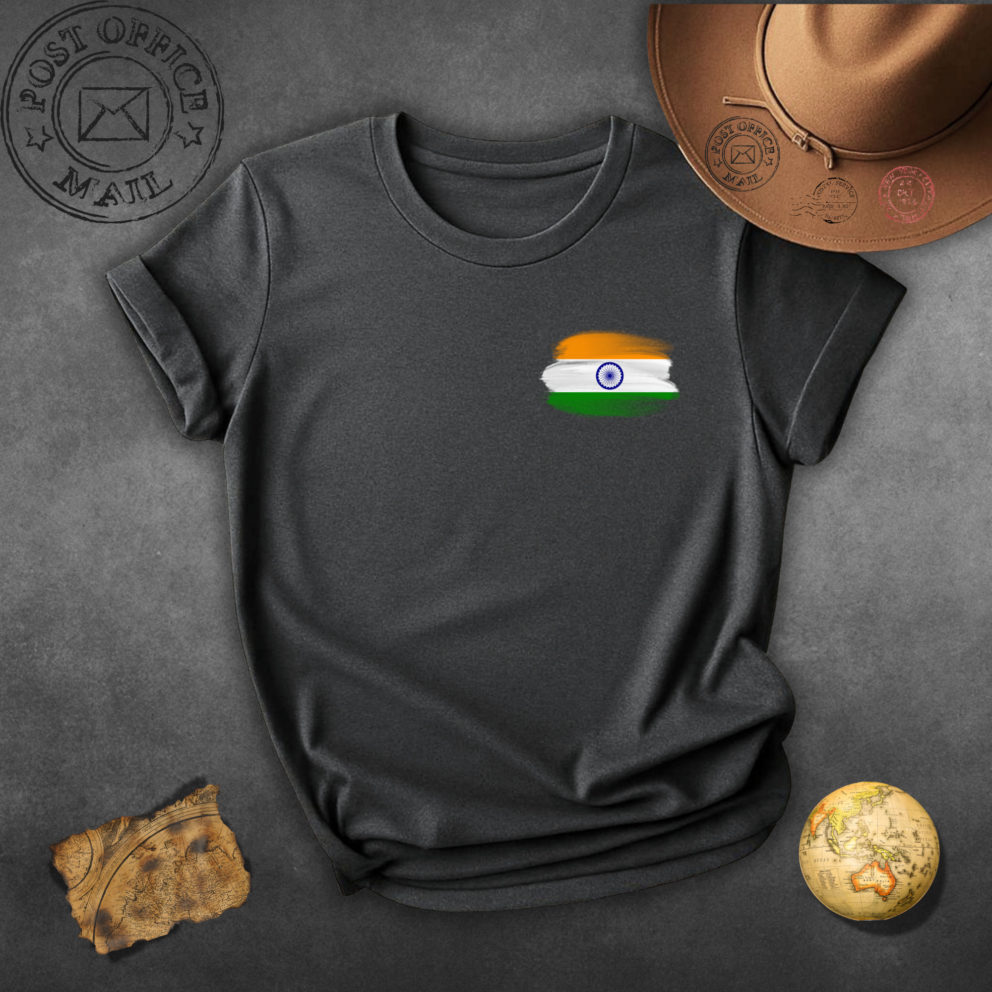 India Flag Minimalist T-Shirt — Tricolor Ashoka Chakra Chest Design