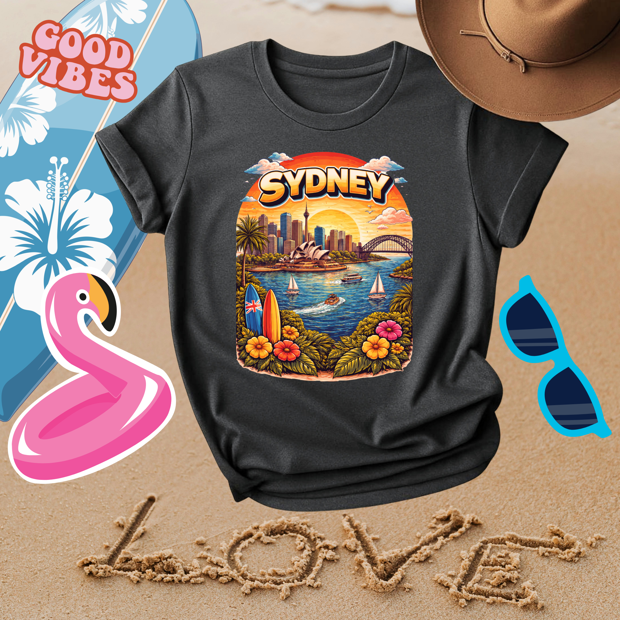 Sydney Sunset Graphic T-Shirt — Retro Beach Cityscape Tee