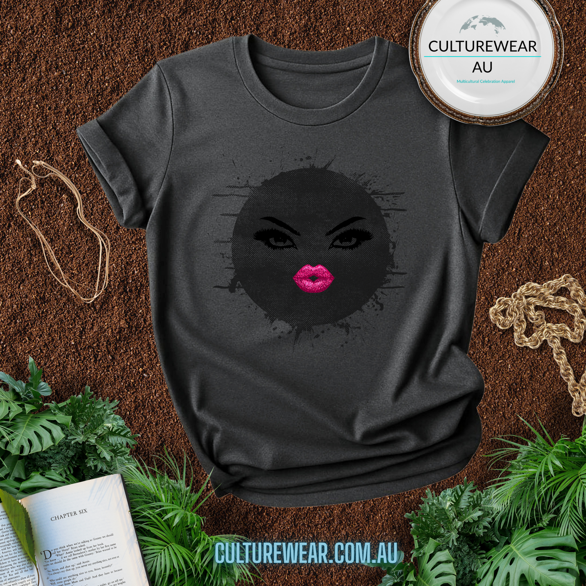 Glam Kiss Tee — Pink Lip Art Face Graphic T-Shirt