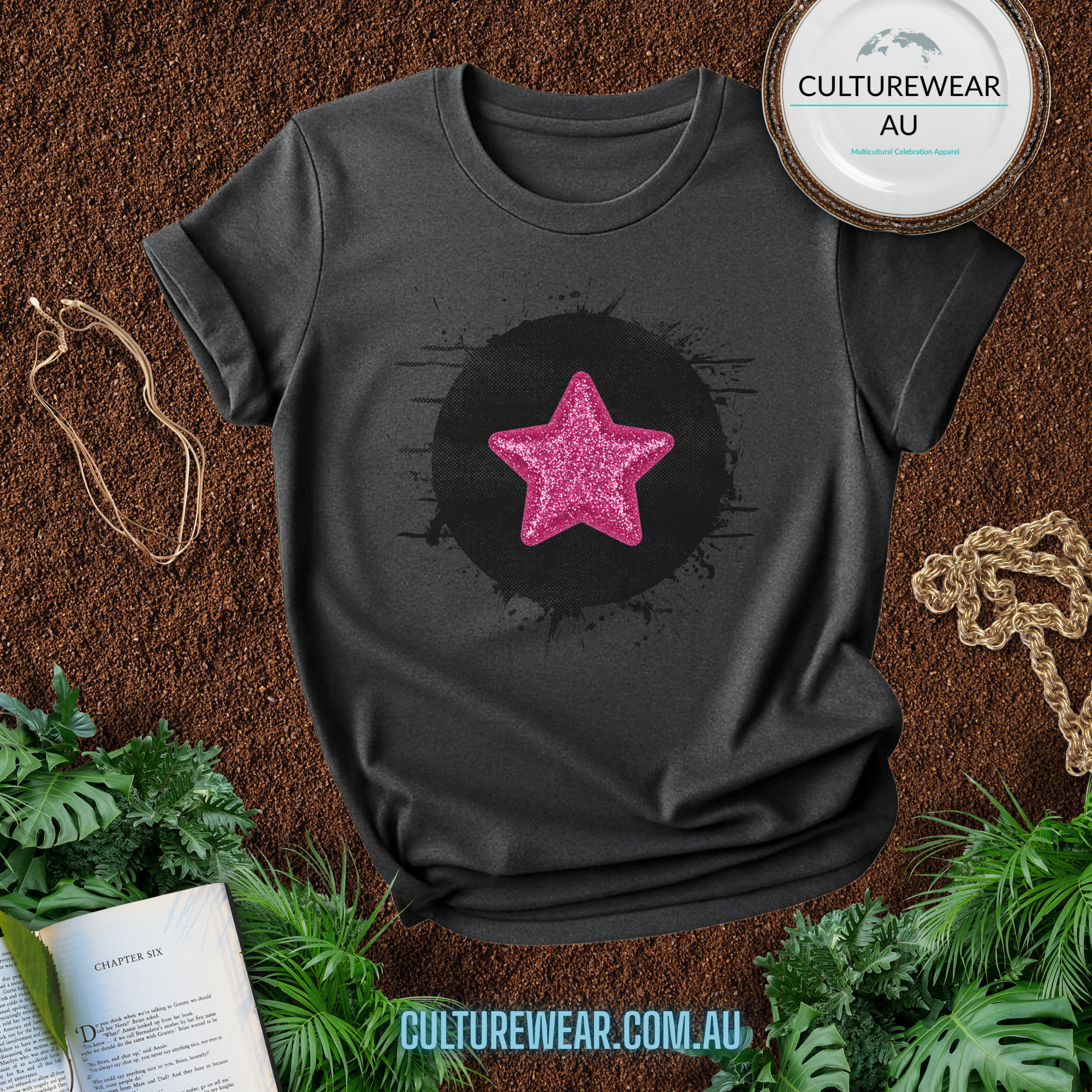 Pink Glitter Star T-Shirt — Retro Sparkle Graphic Tee