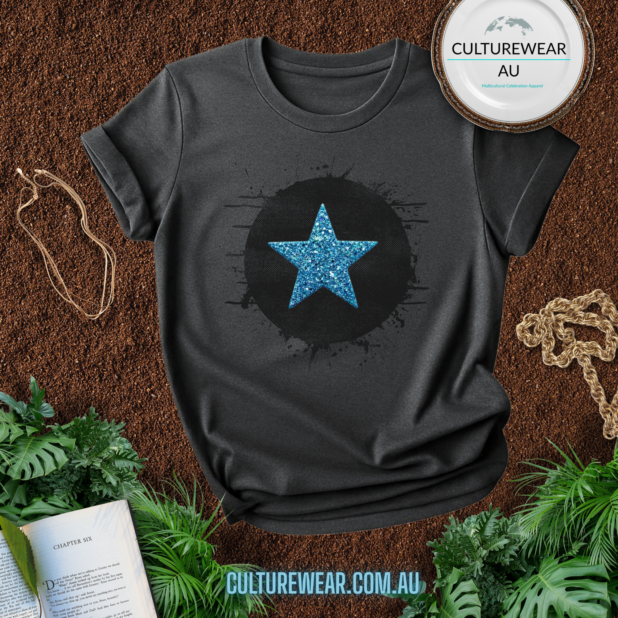 Blue Glitter Star T-Shirt — Casual Graphic Tee for Everyday & 4th of July