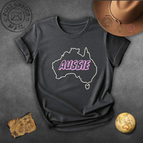 Aussie Outline T-Shirt — Retro Pink Australia Pride Tee