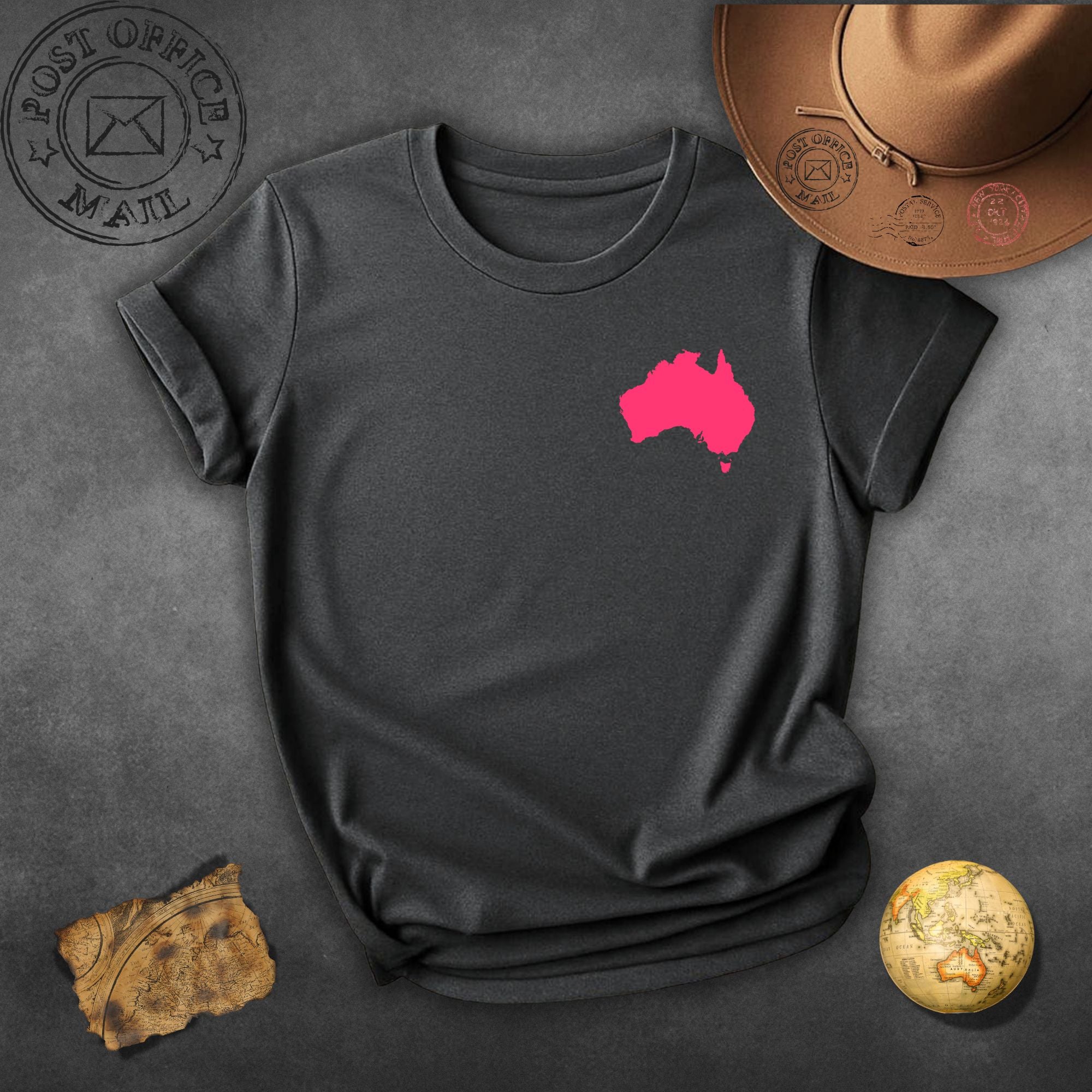 Australia Heart Map T-Shirt — Small Pink Australia Chest Print