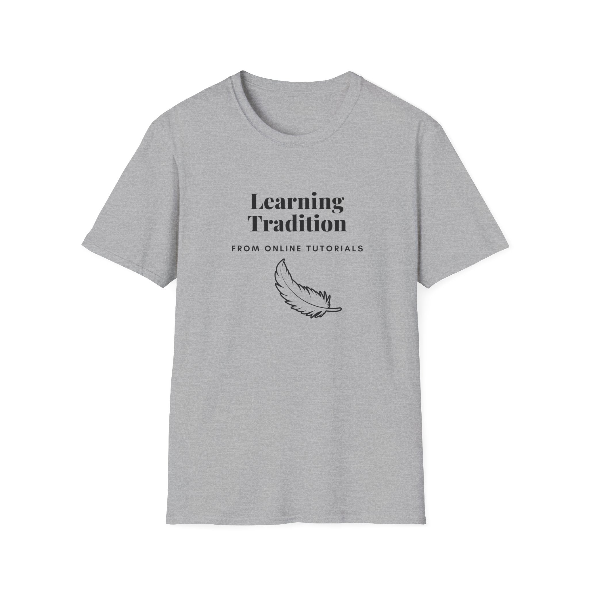 Learning Tradition Feather T-Shirt — "Learning Tradition from Online Tutorials" Minimalist Graphic Tee