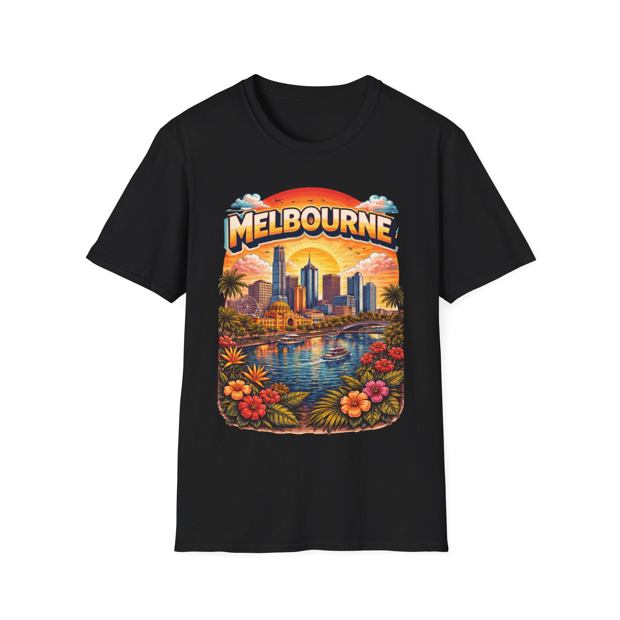 Melbourne Vintage Sunset T-Shirt — Retro Cityscape Tee