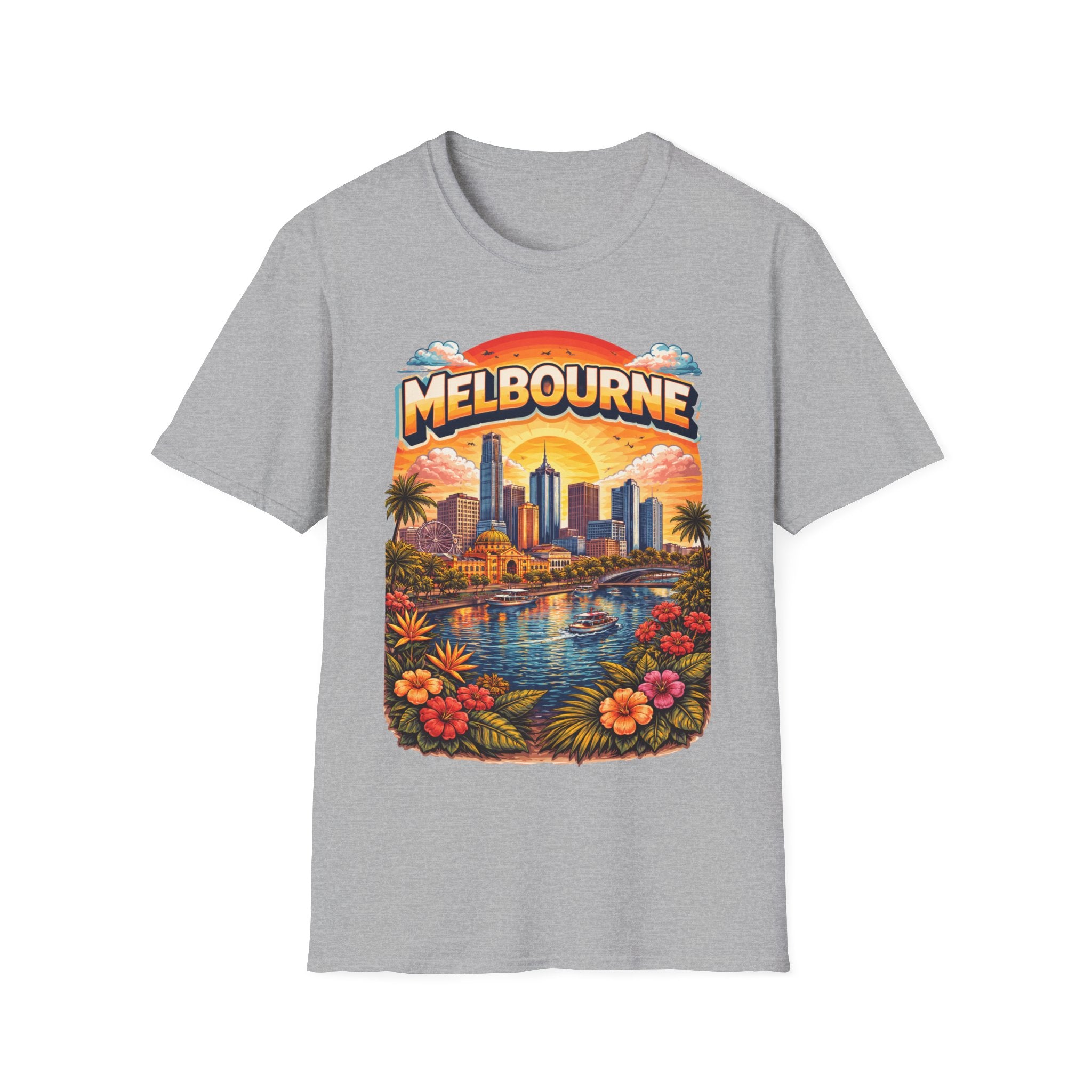 Melbourne Vintage Sunset T-Shirt — Retro Cityscape Tee