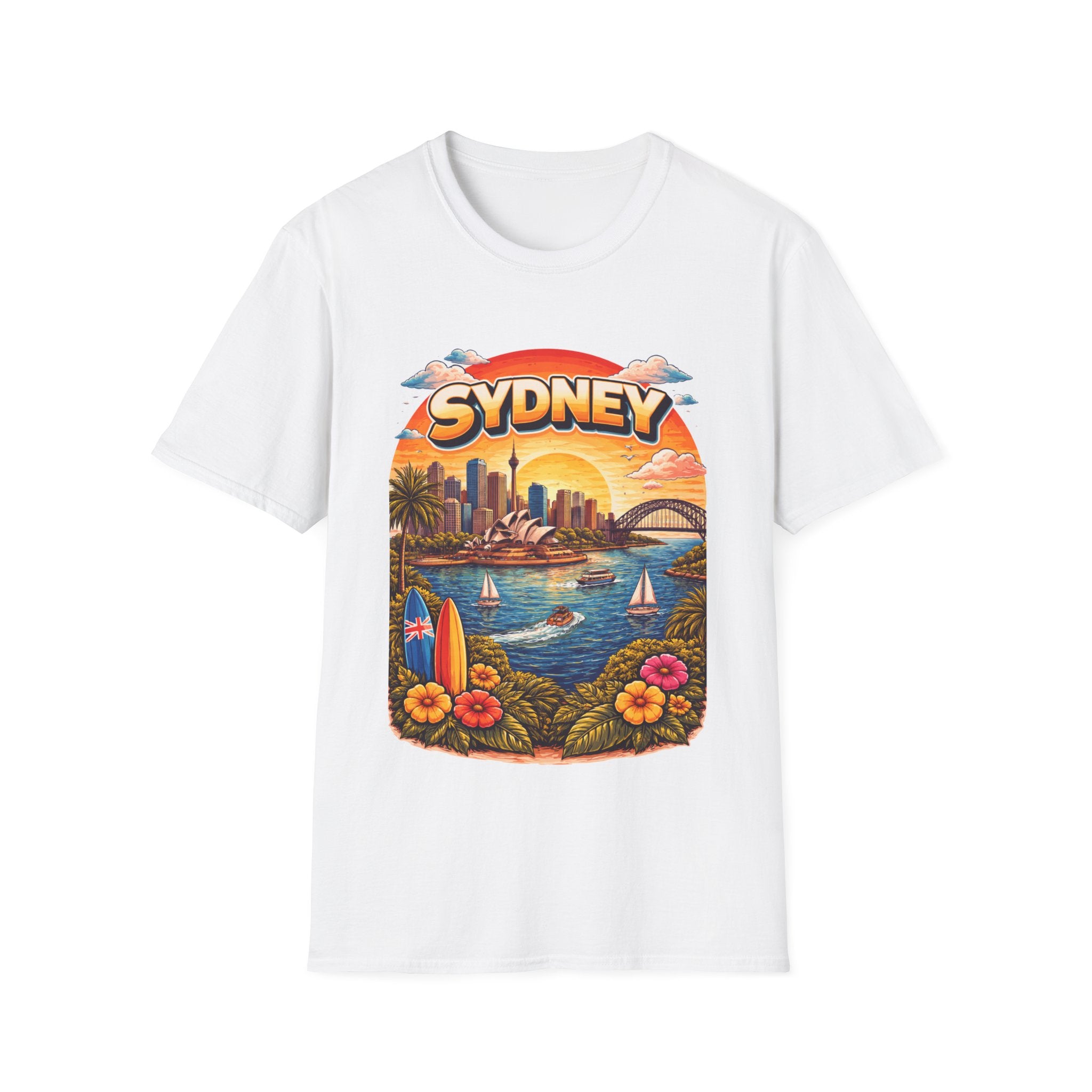 Sydney Sunset Graphic T-Shirt — Retro Beach Cityscape Tee